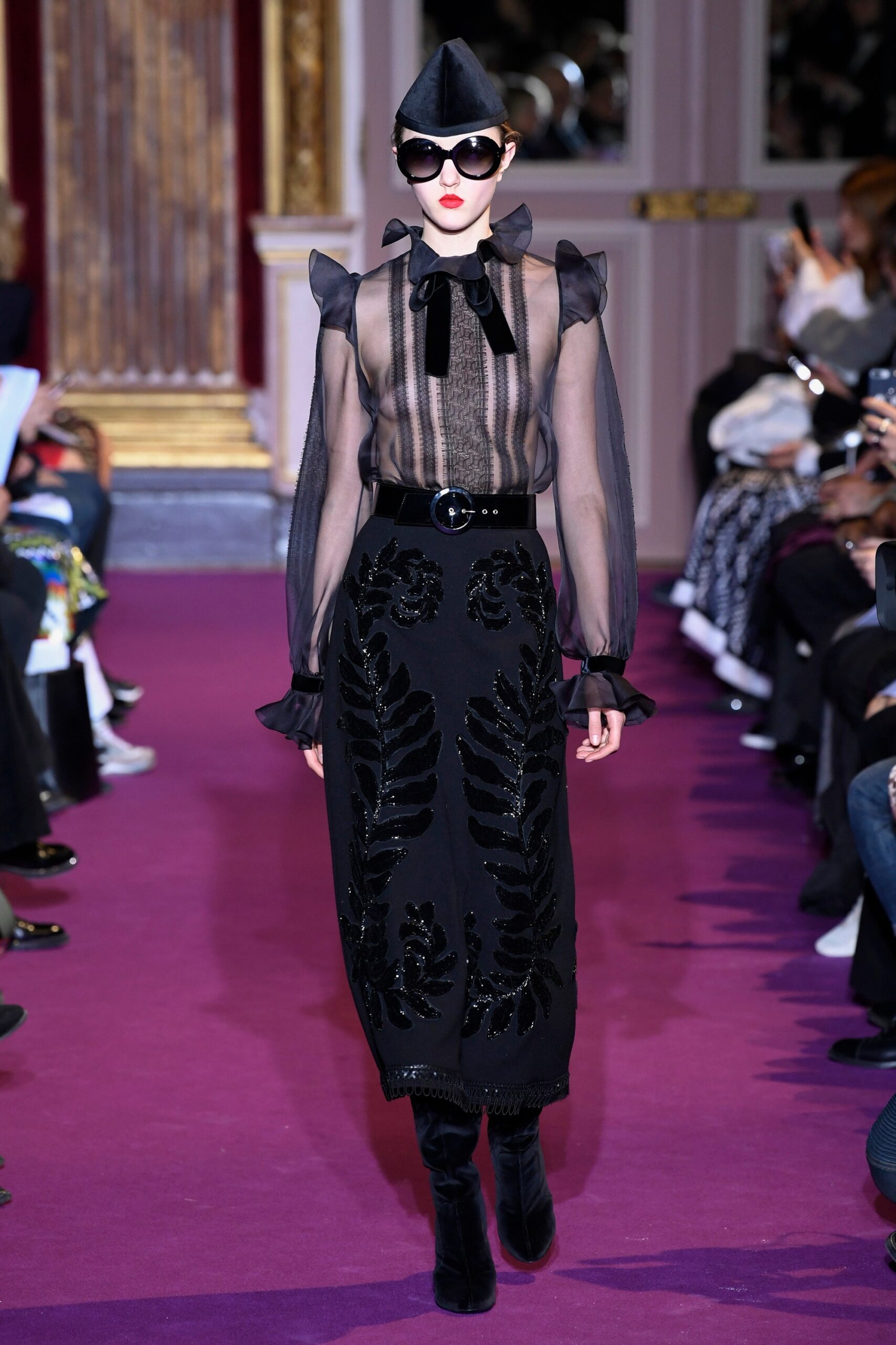 black silk blouse and velvet skirt