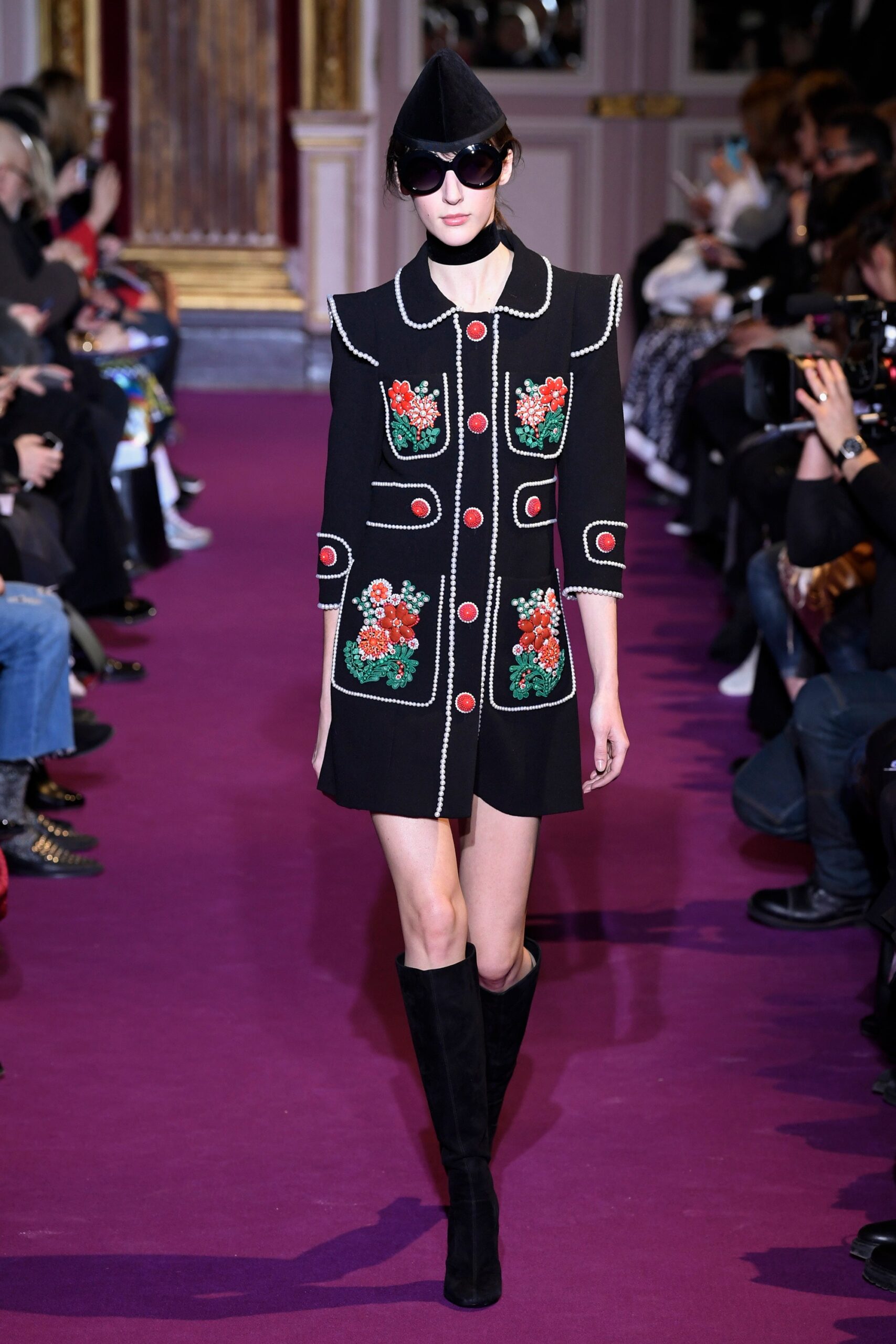 black embroidered mini dress