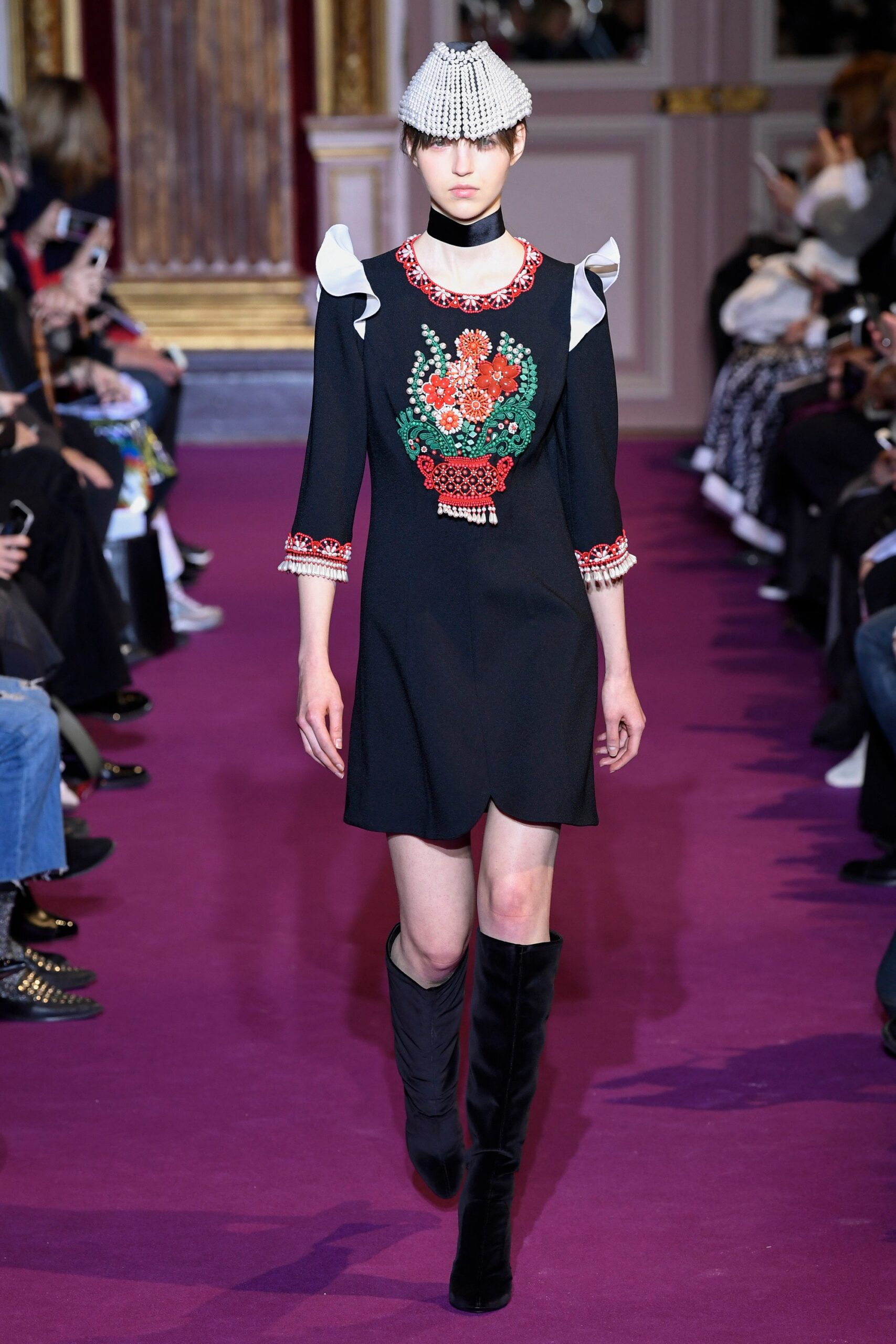 black embroidered short dress