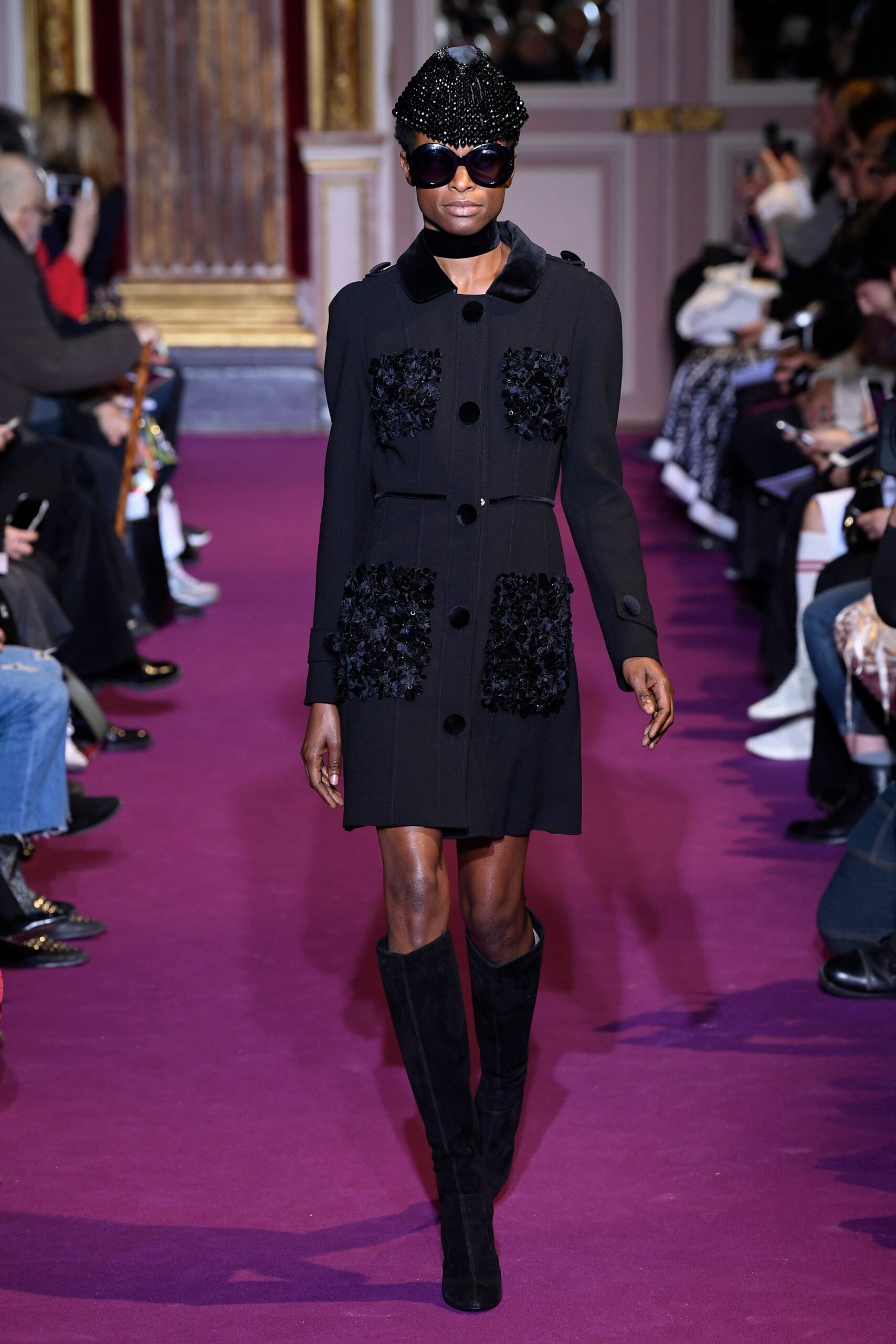 black fitted coat with boots