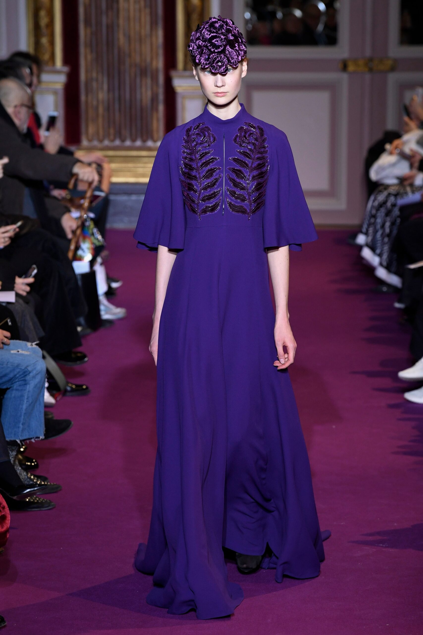 purple silk embroidered gown
