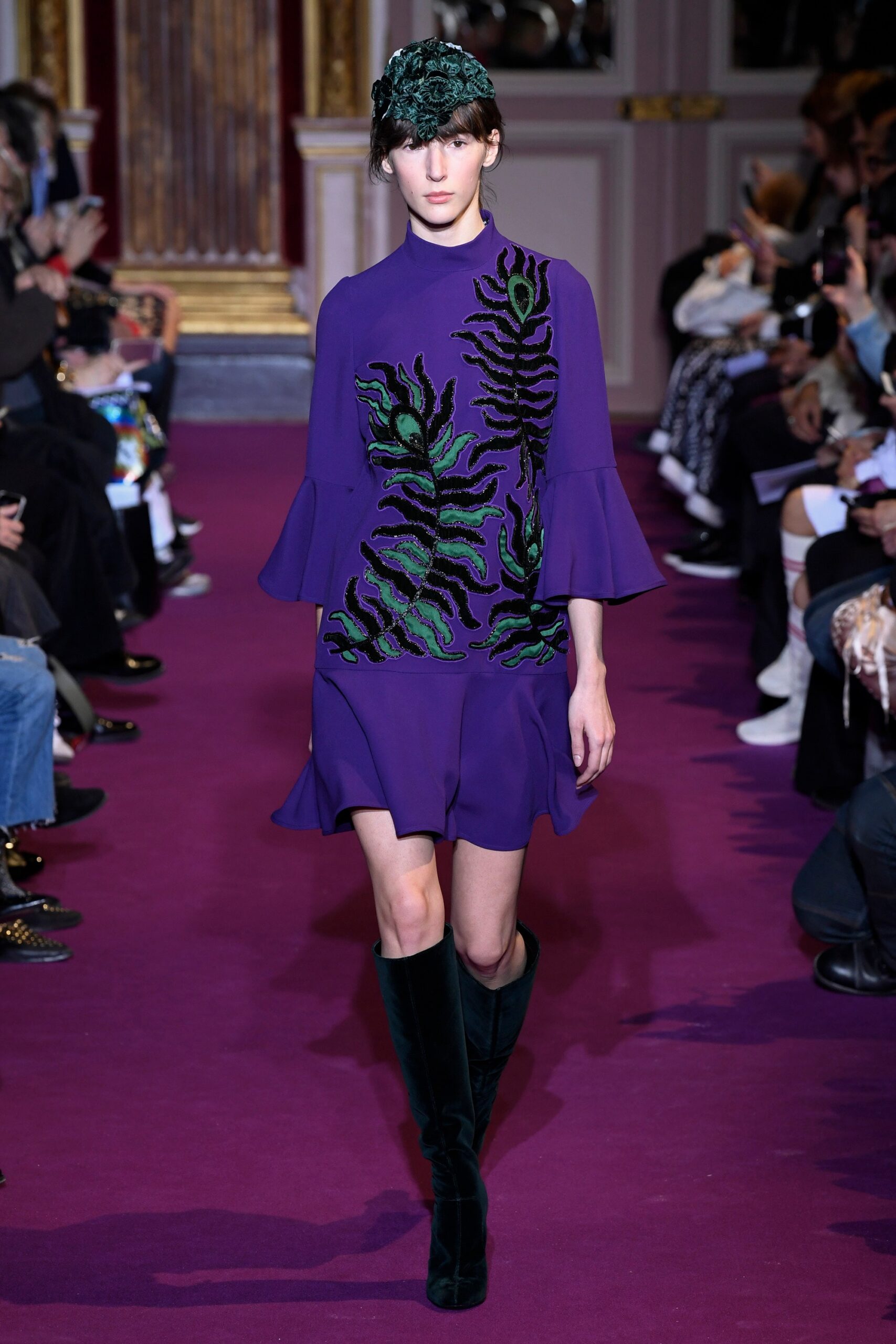 purple embroidered mini dress