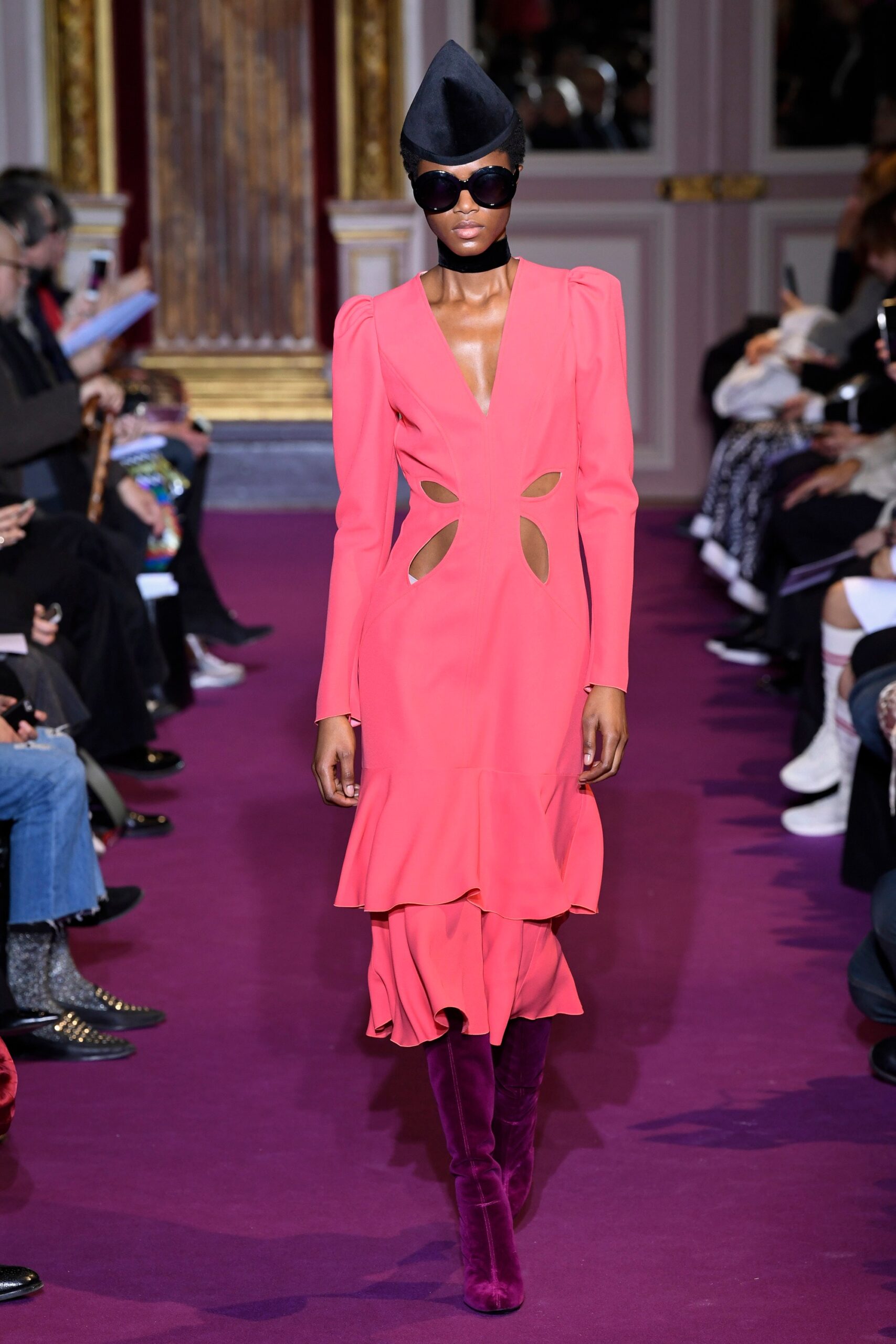 fitted pink silk midi dress