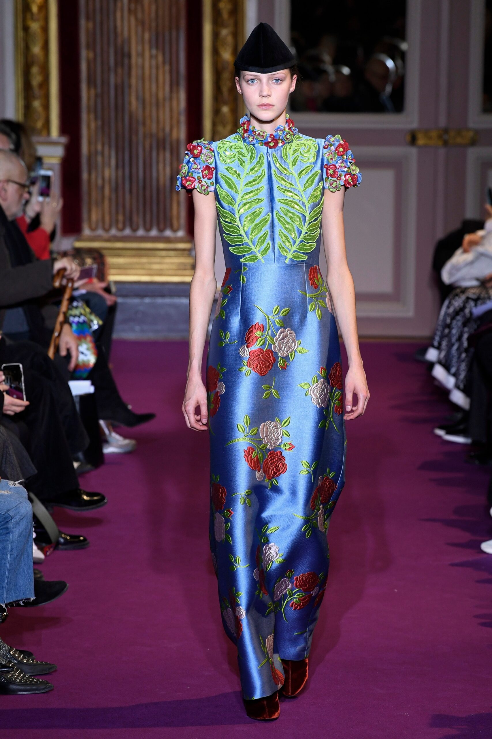 blue silk embroidered maxi dress