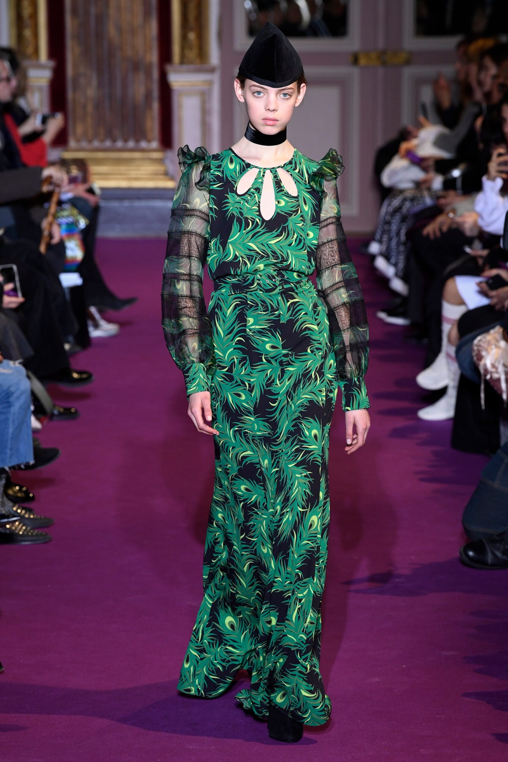 green silk long-sleeve dress