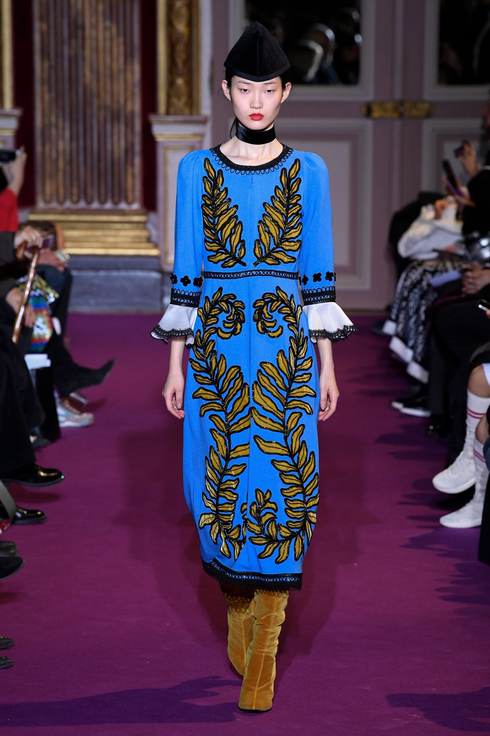 blue embroidered midi dress