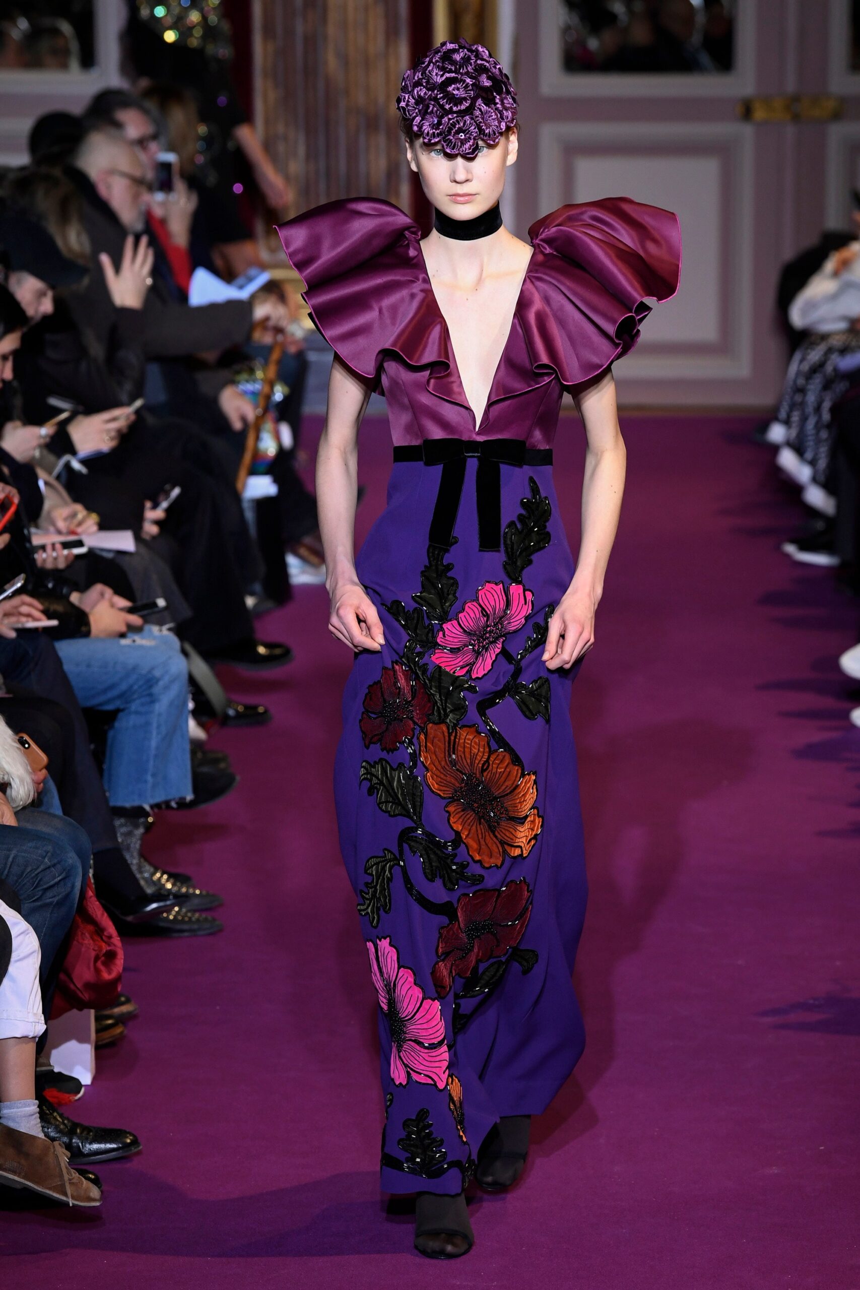 purple silk embroidered gown