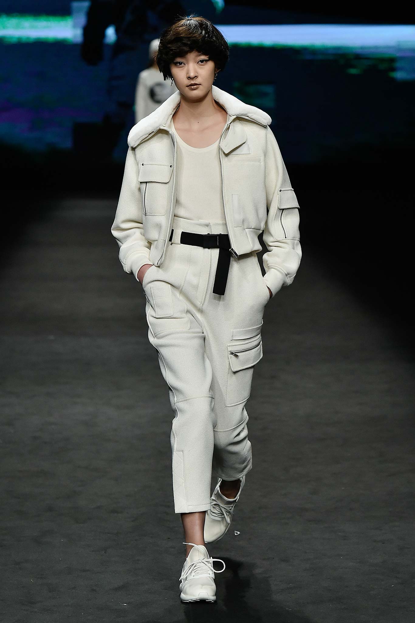 white fitted jumpsuit with belt