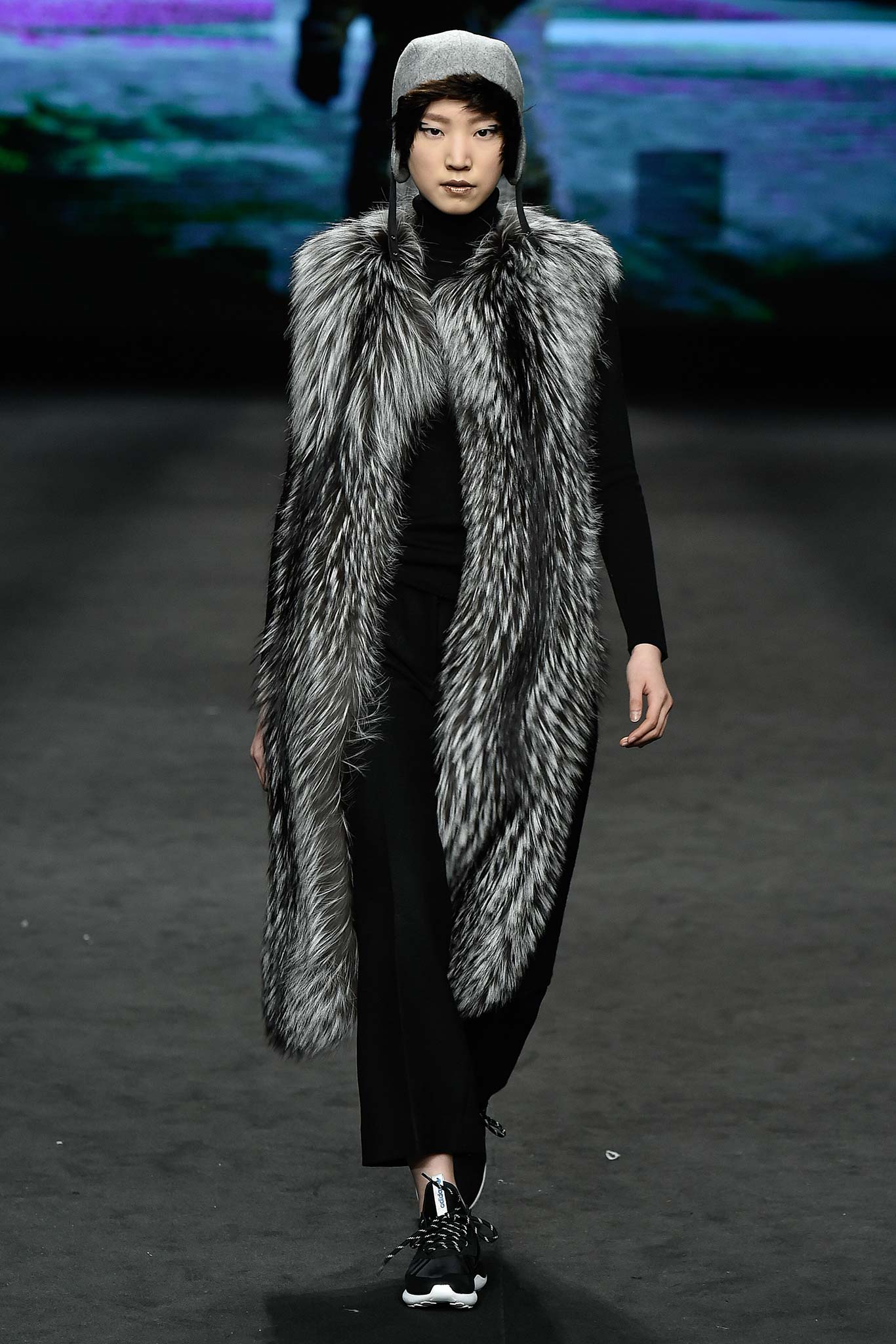 gray fur relaxed layered coat