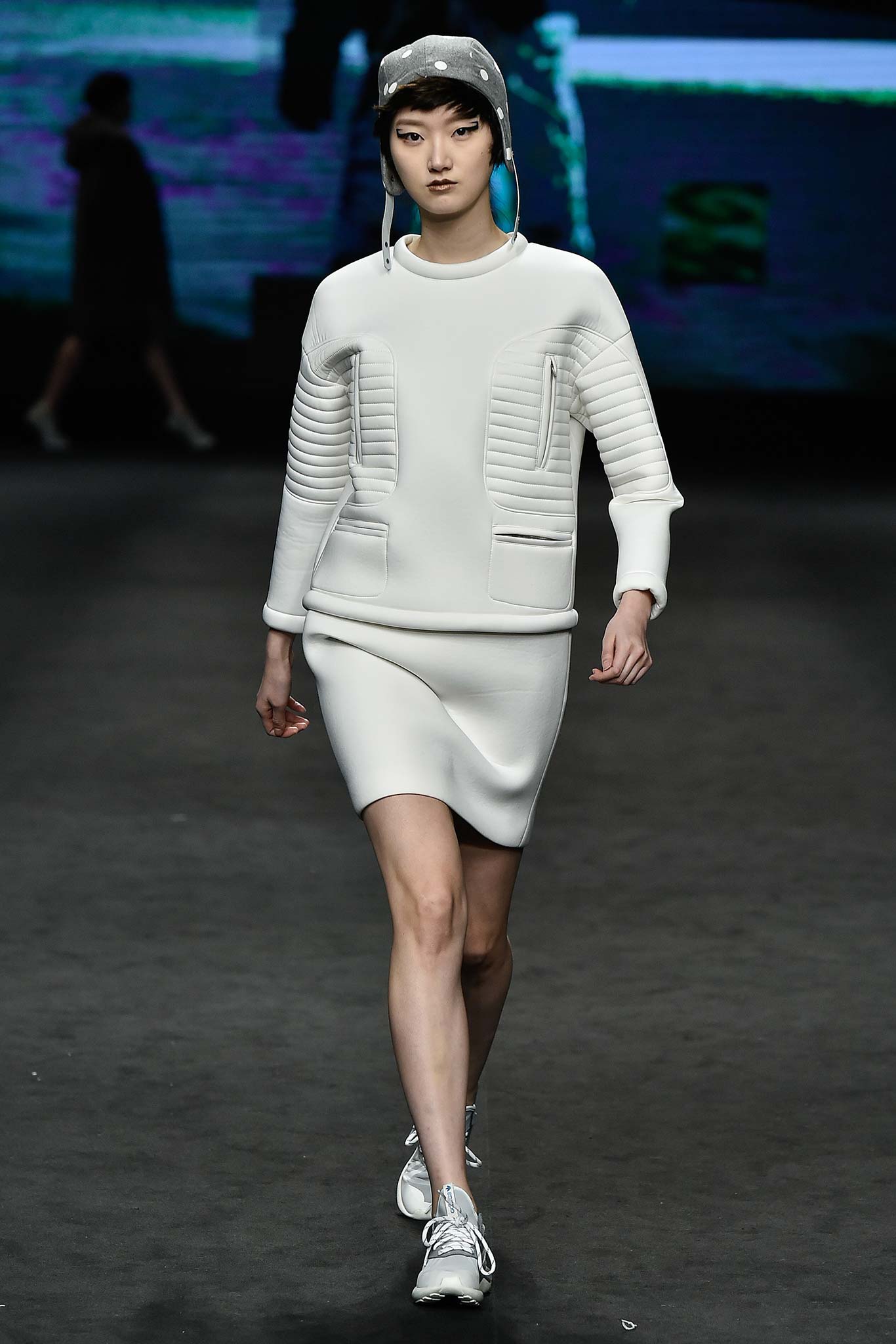fitted white neoprene mini dress