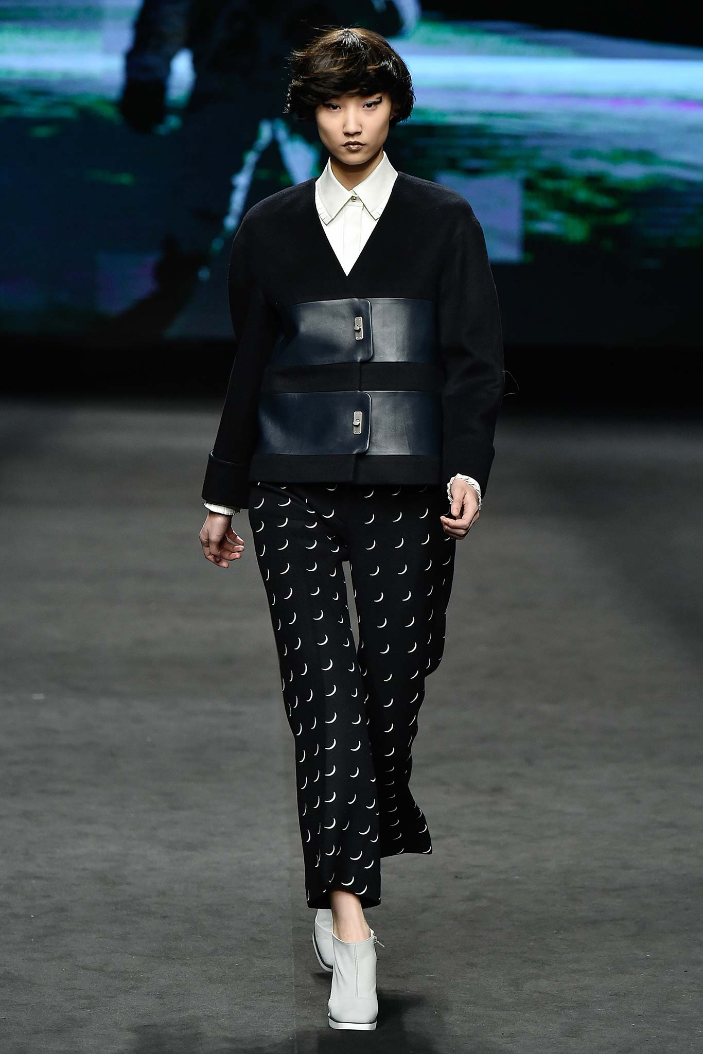 black fitted top with relaxed pants