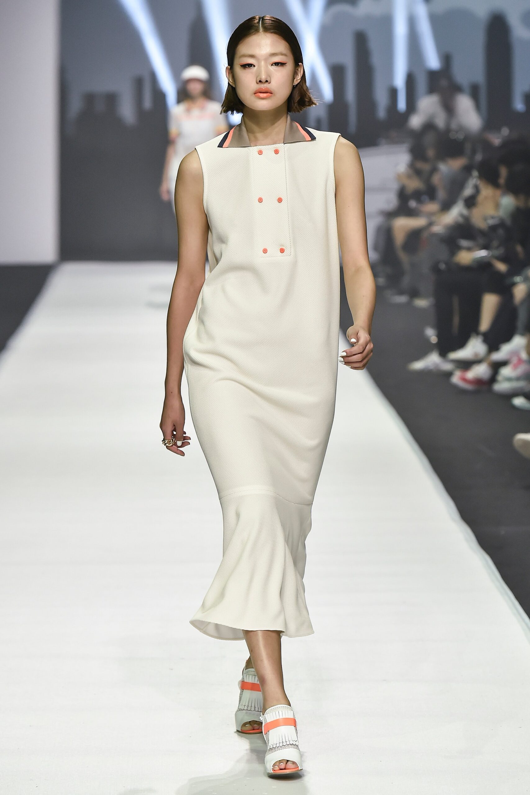 fitted white sleeveless dress