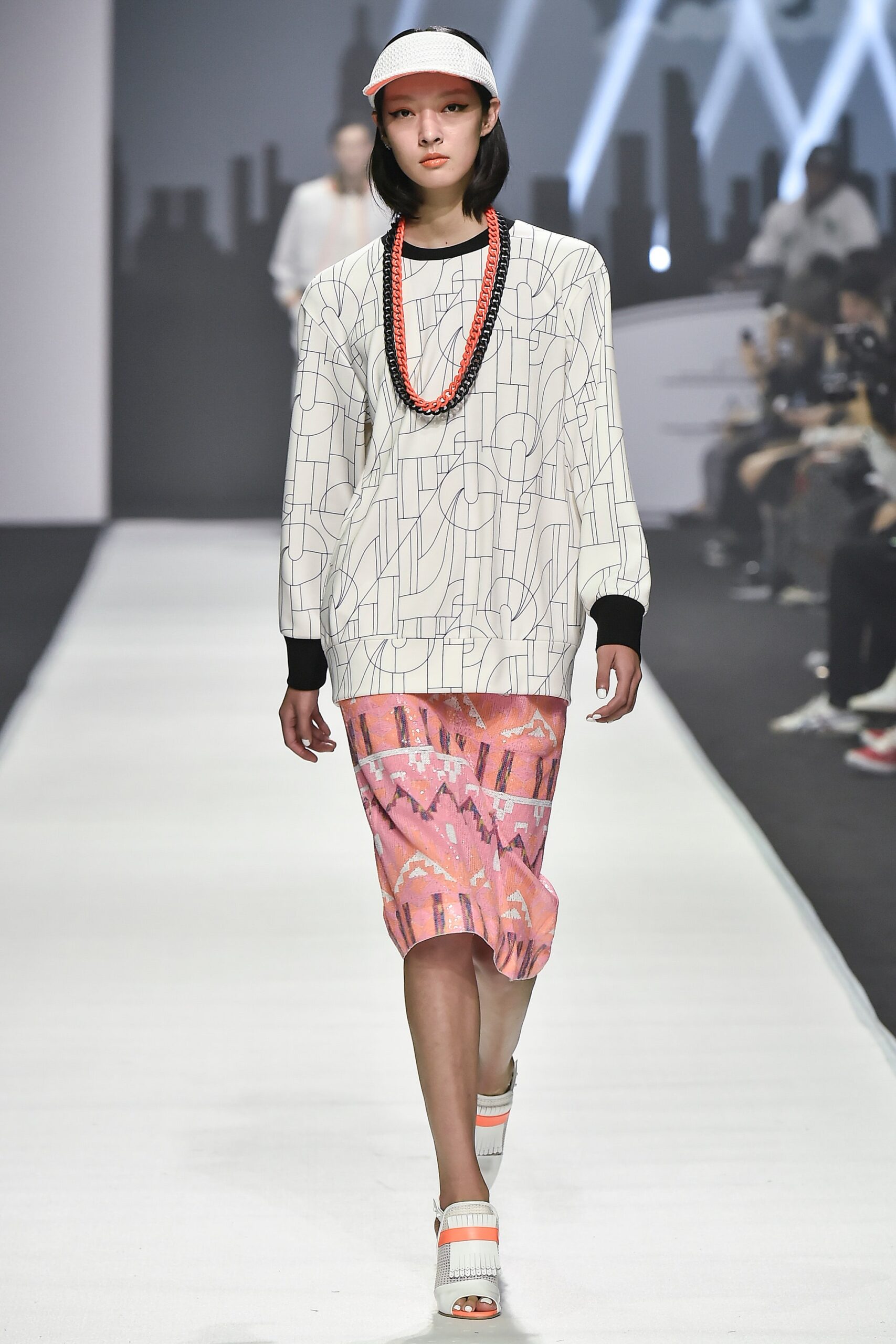 pink cotton fitted flared skirt