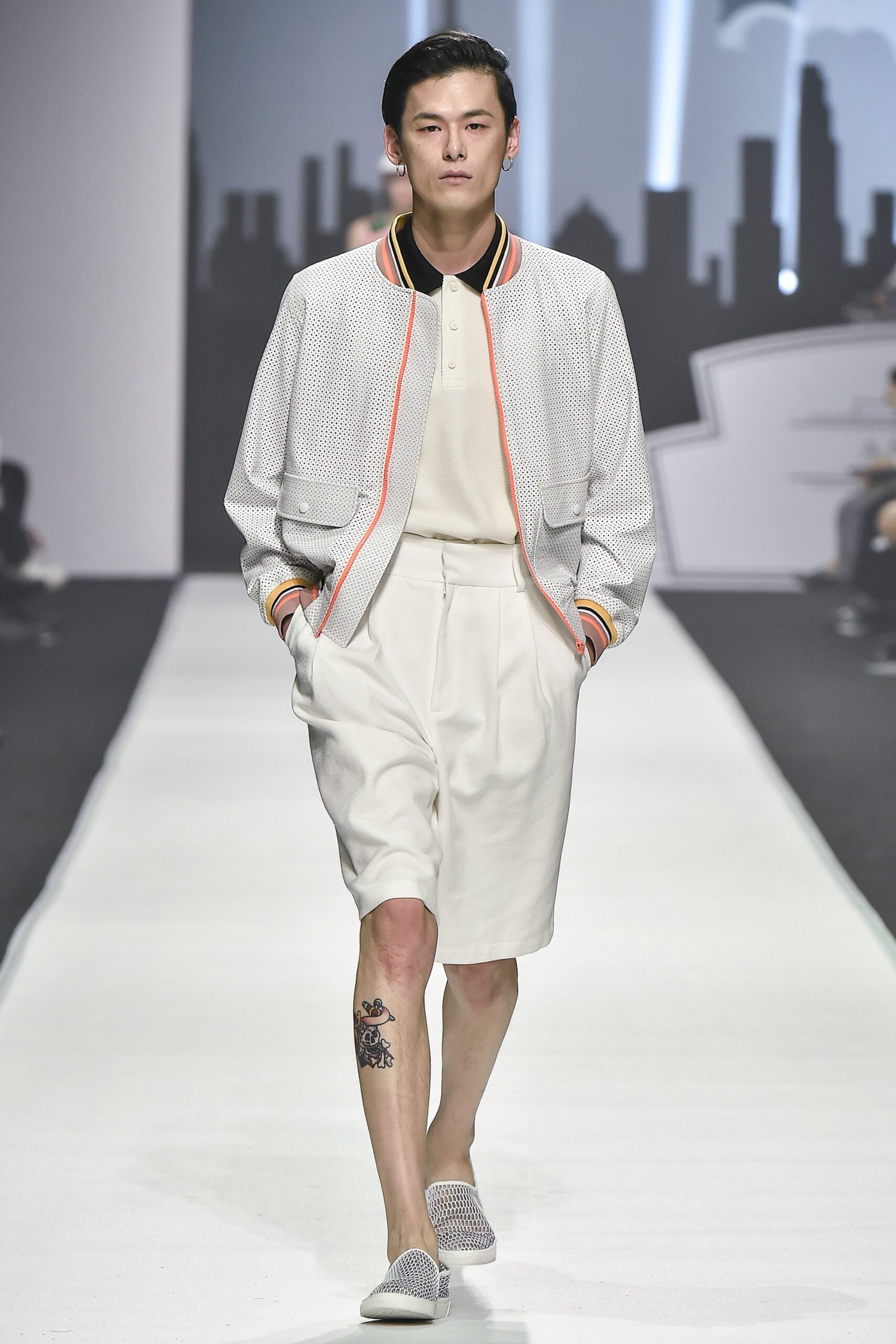 white cotton short-sleeve collared fitted shirt