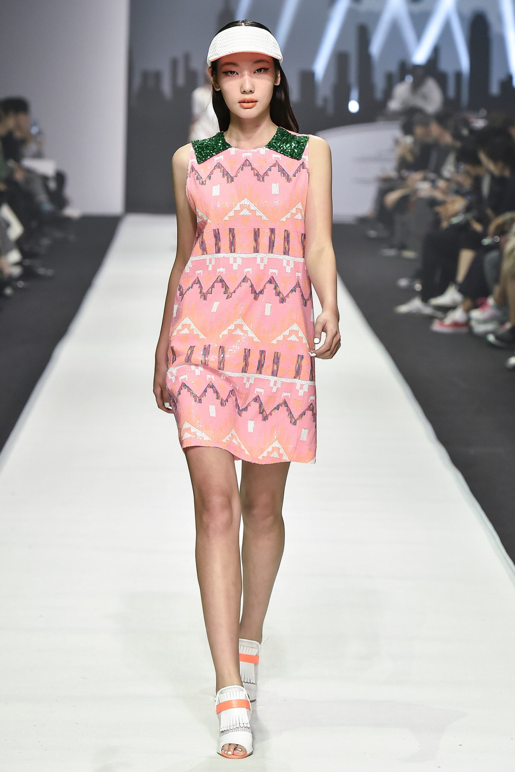 pink printed sleeveless dress