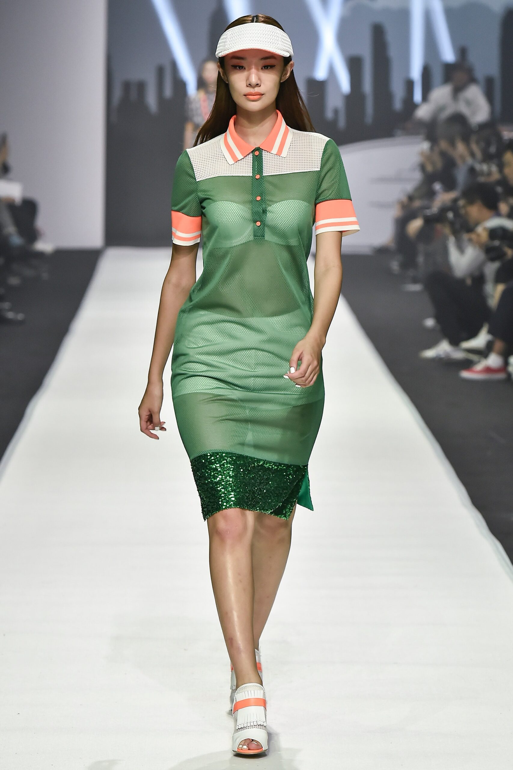 green mesh midi dress