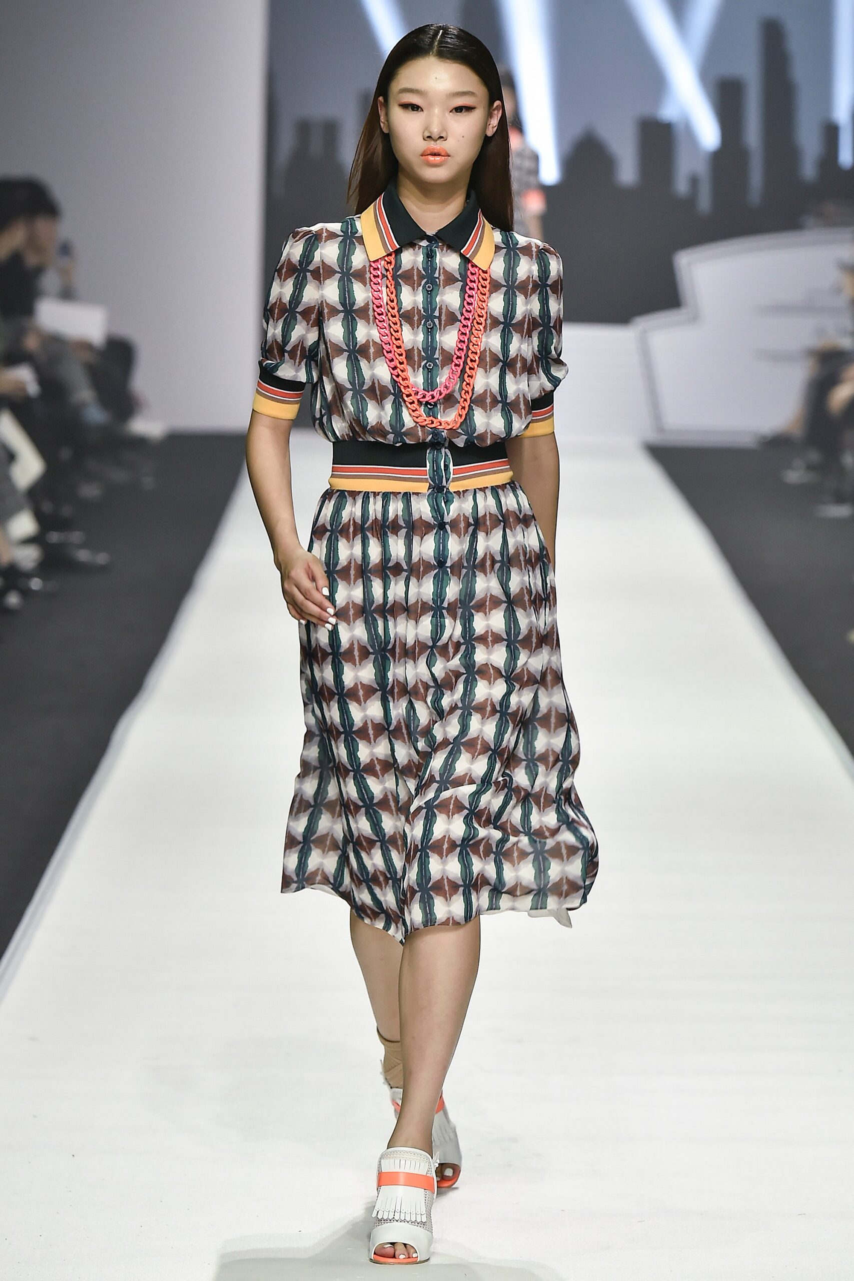 multi-colored printed midi dress