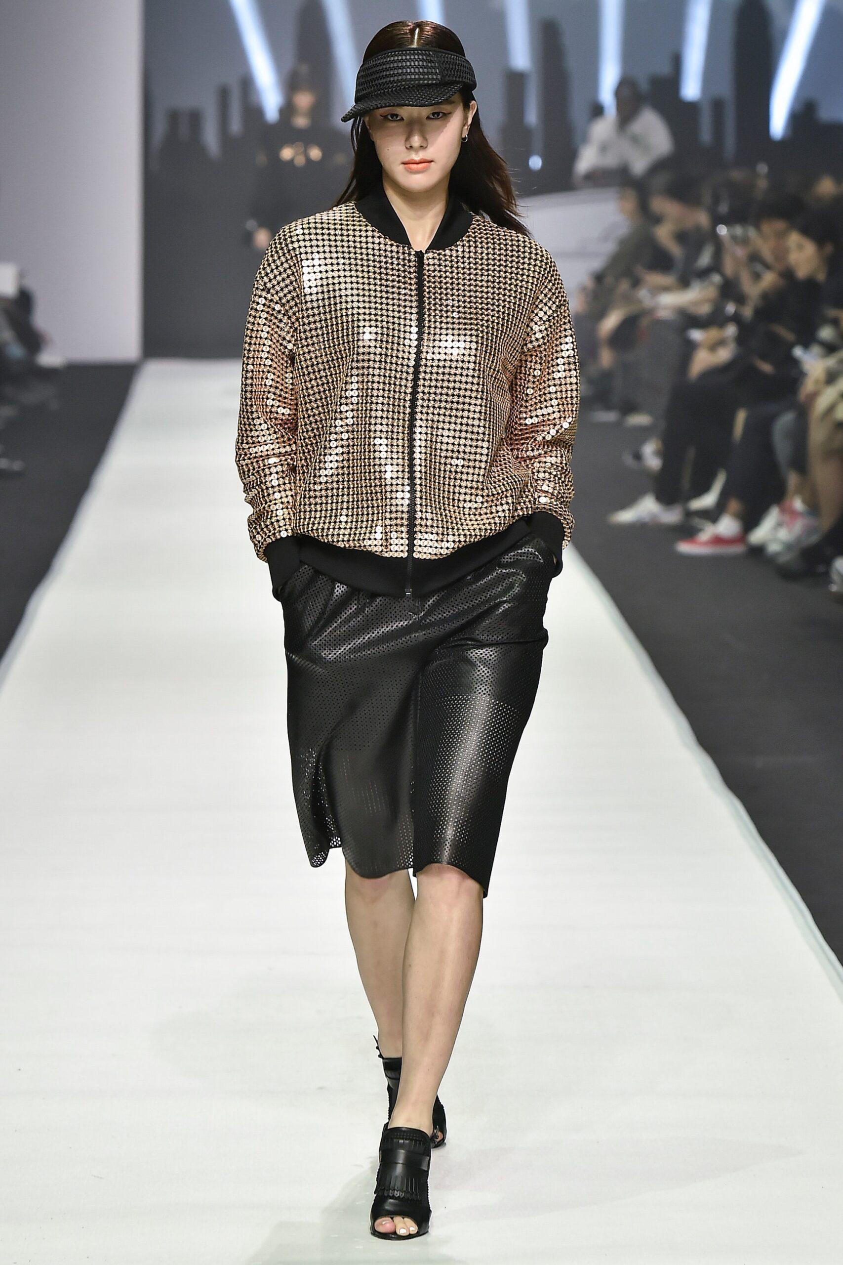 gold metallic long-sleeve collared fitted zippered shiny jacket