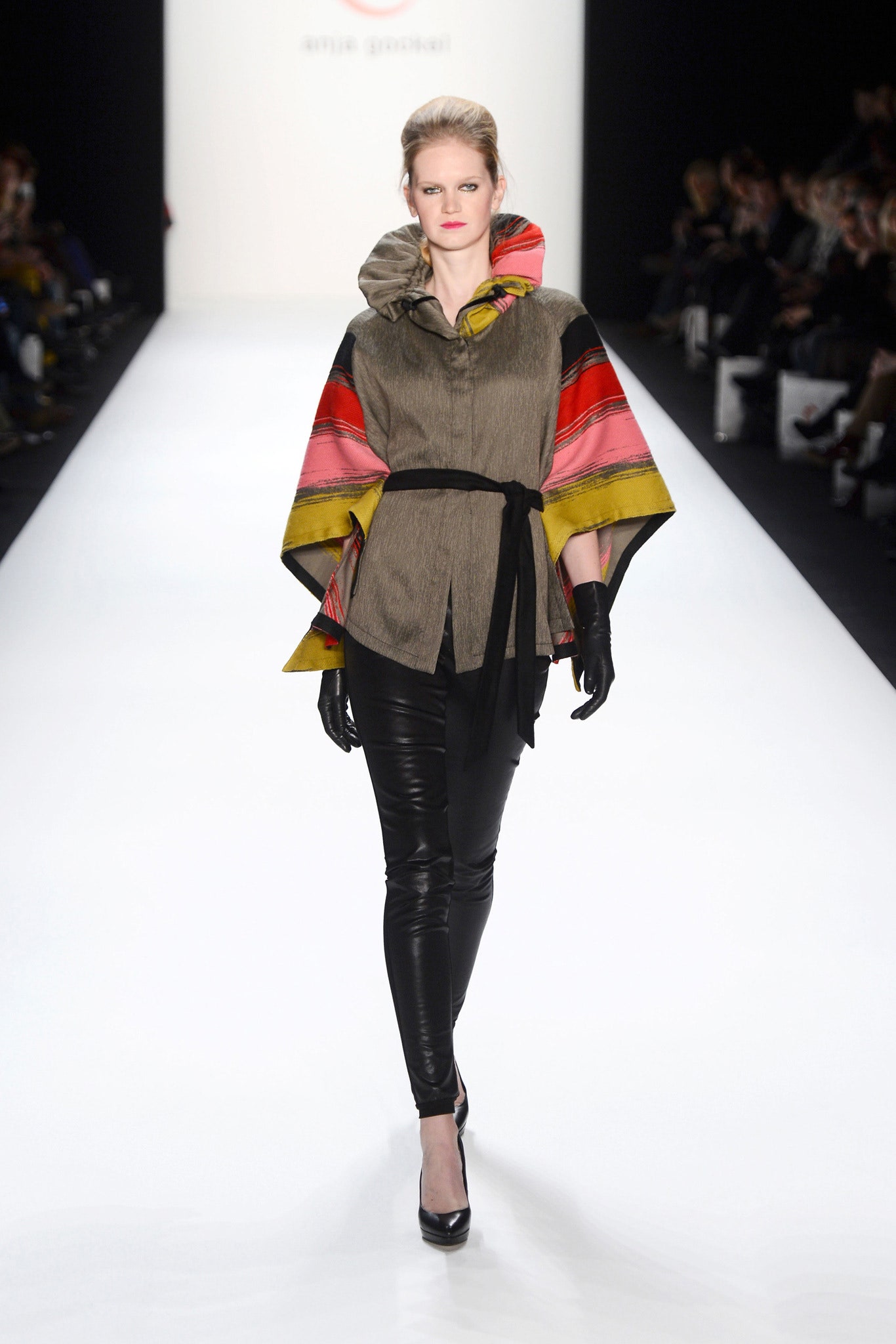 brown wool sleeveless high-neck relaxed layered poncho