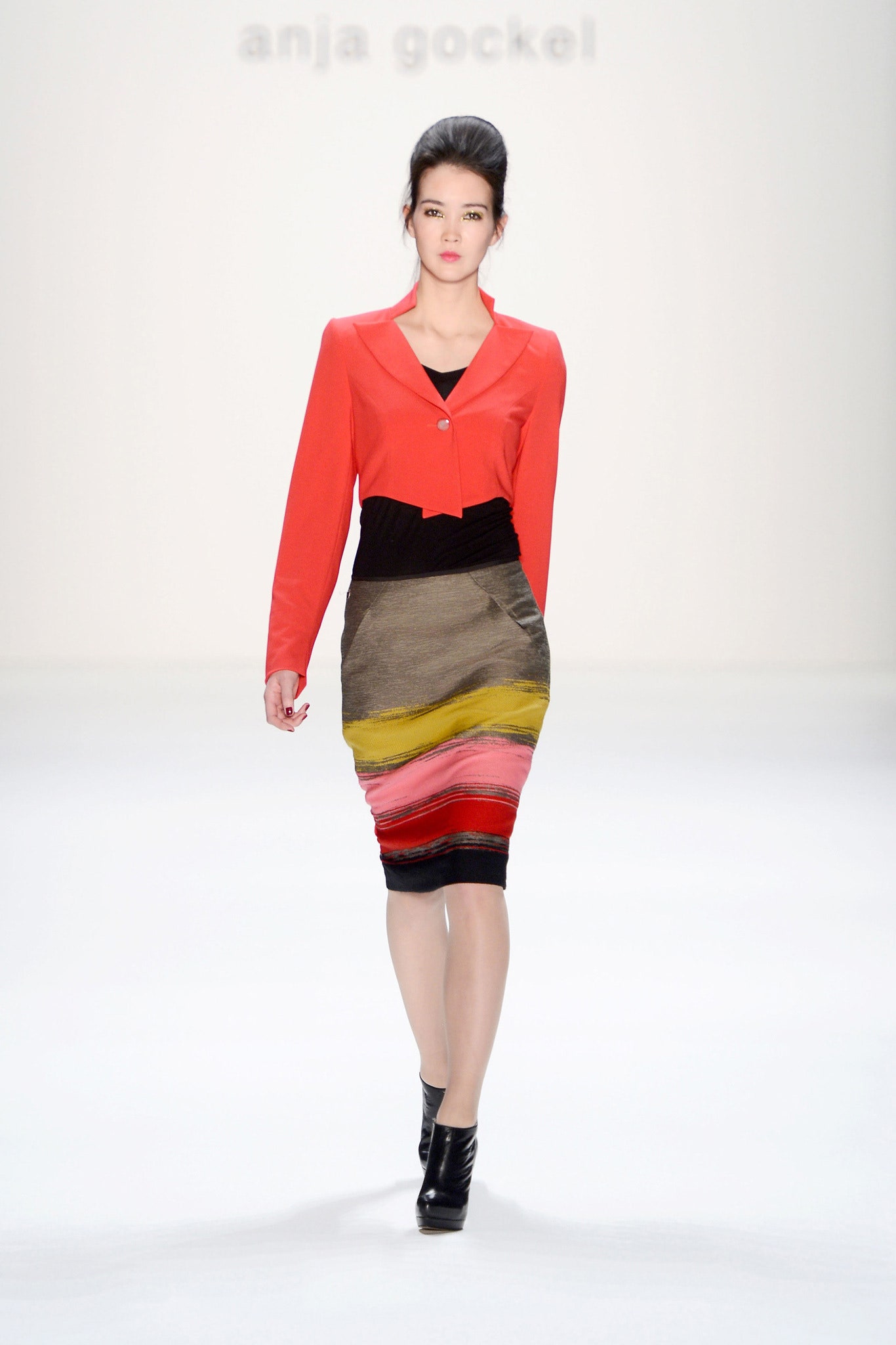 red fitted jacket with pencil dress