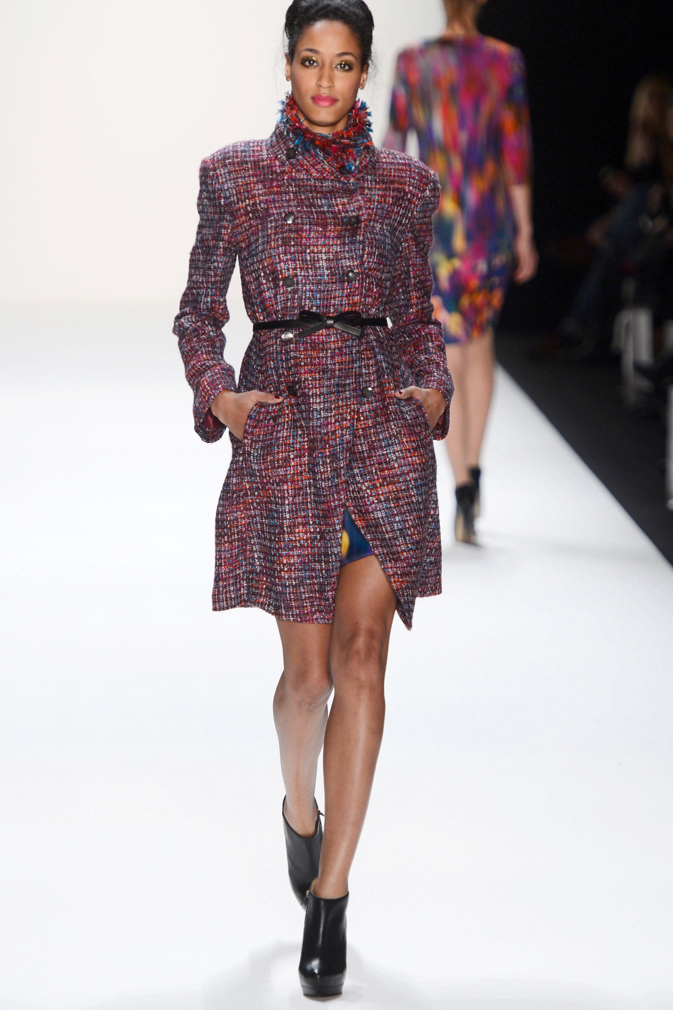 multi-colored fitted tweed coat