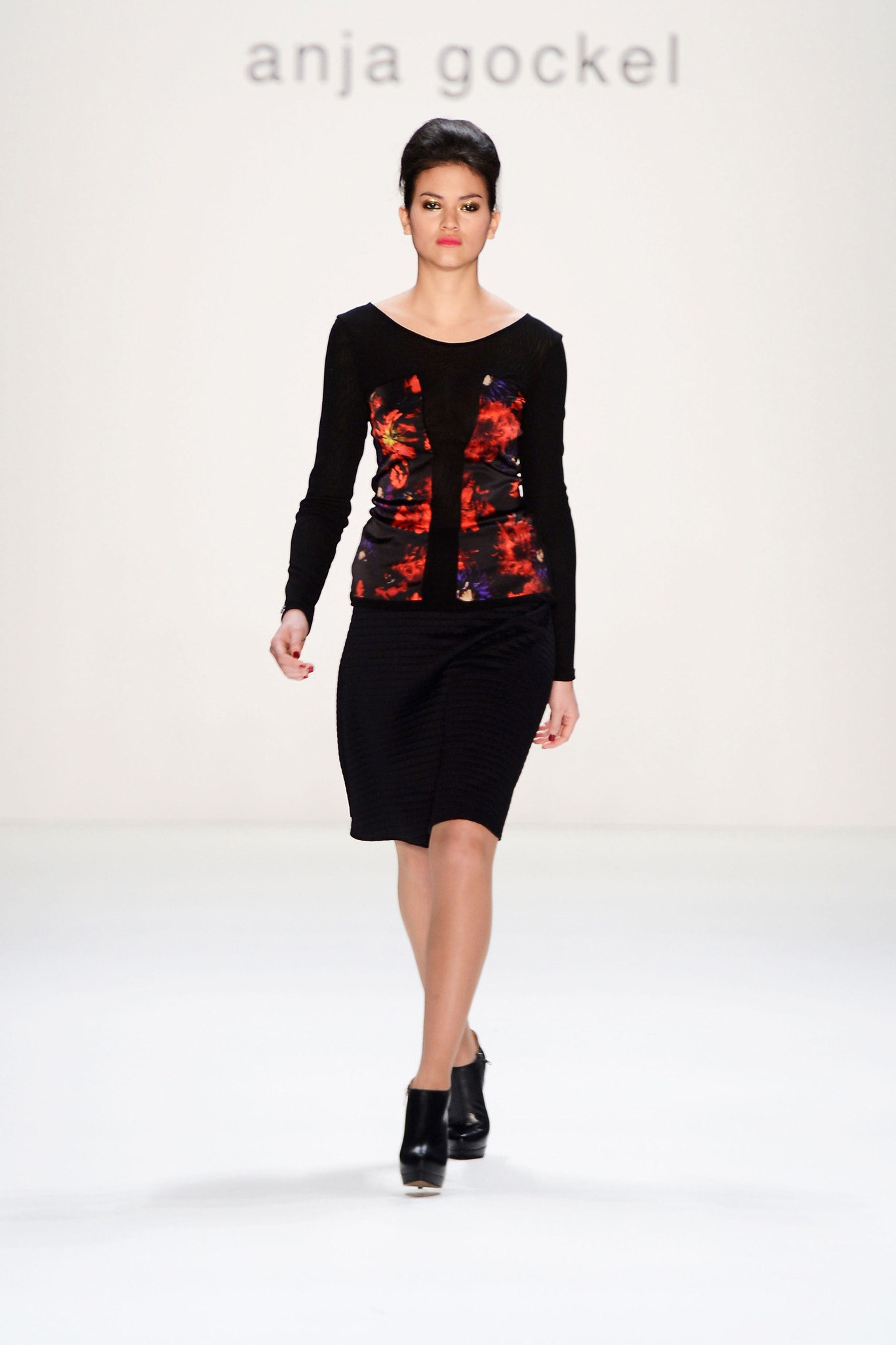 black fitted top and skirt