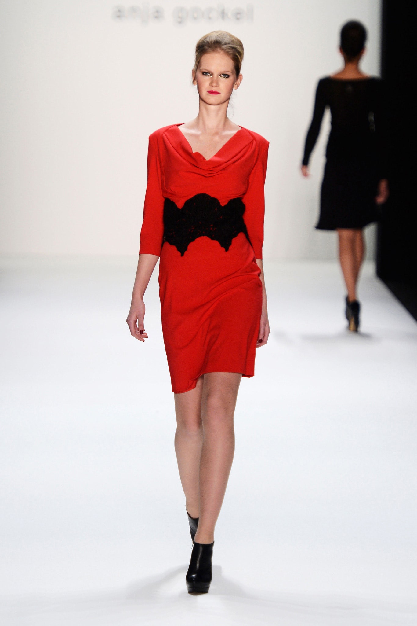 fitted red draped dress