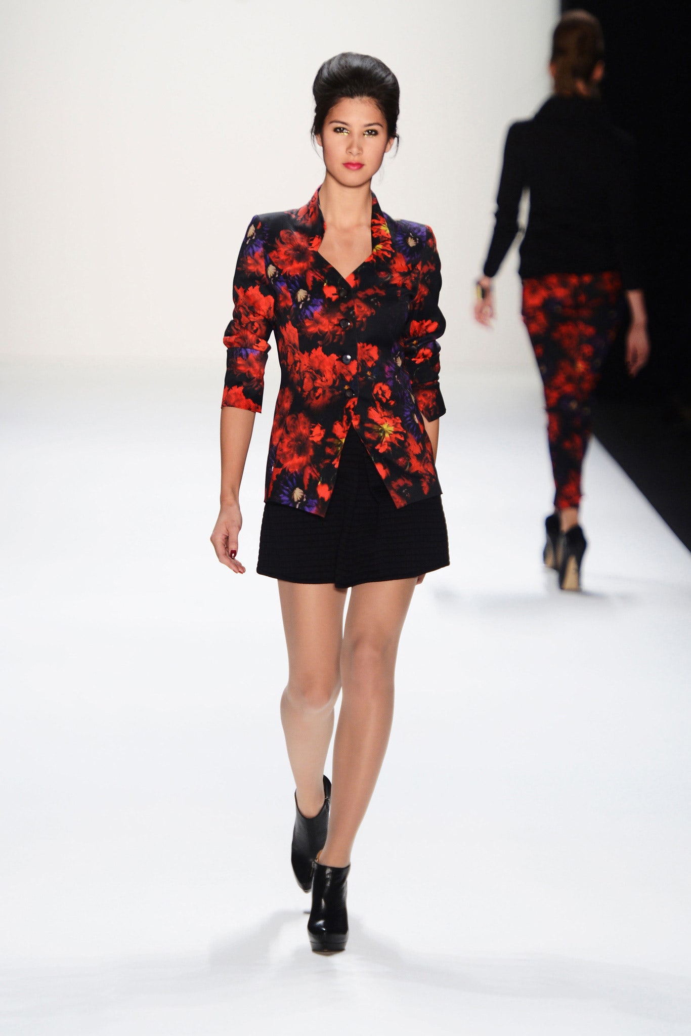 floral blazer with pleated skirt