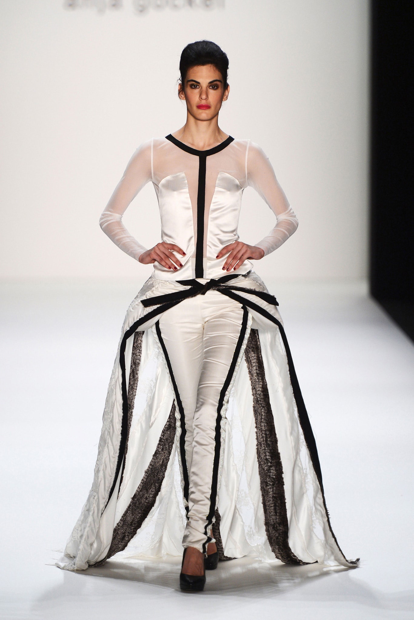 white silk gown with sheer sleeves