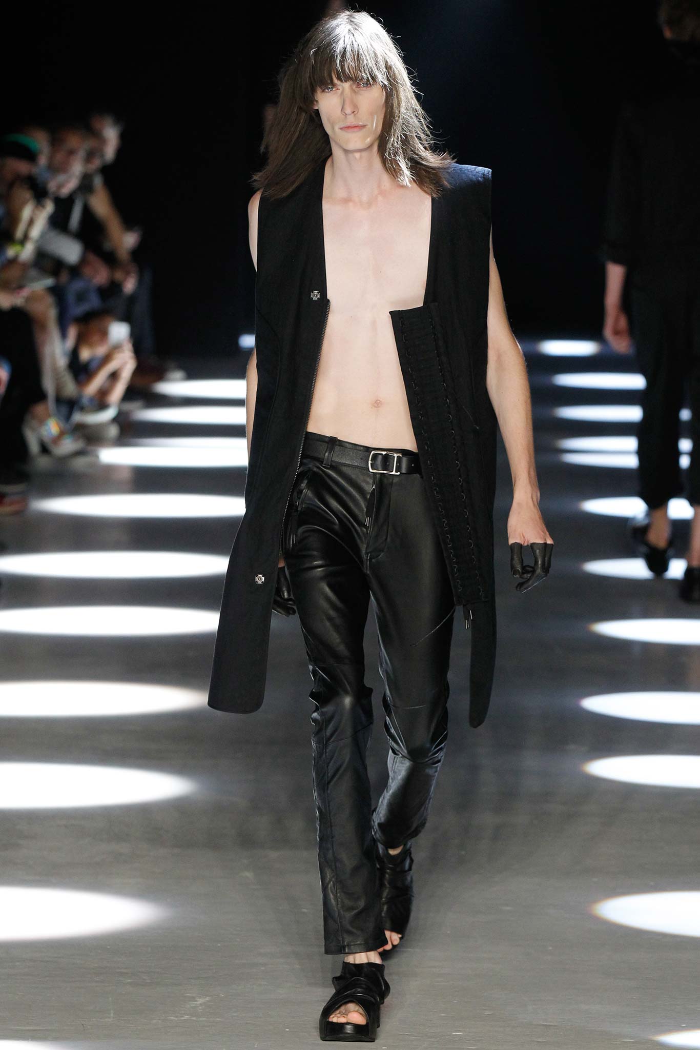 black leather fitted vest and pants