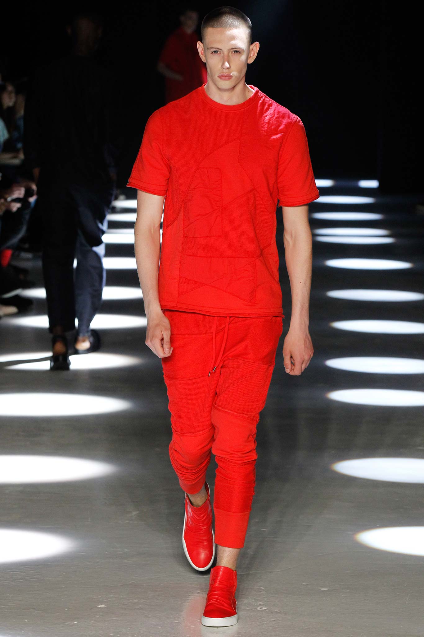 red fitted t-shirt and pants