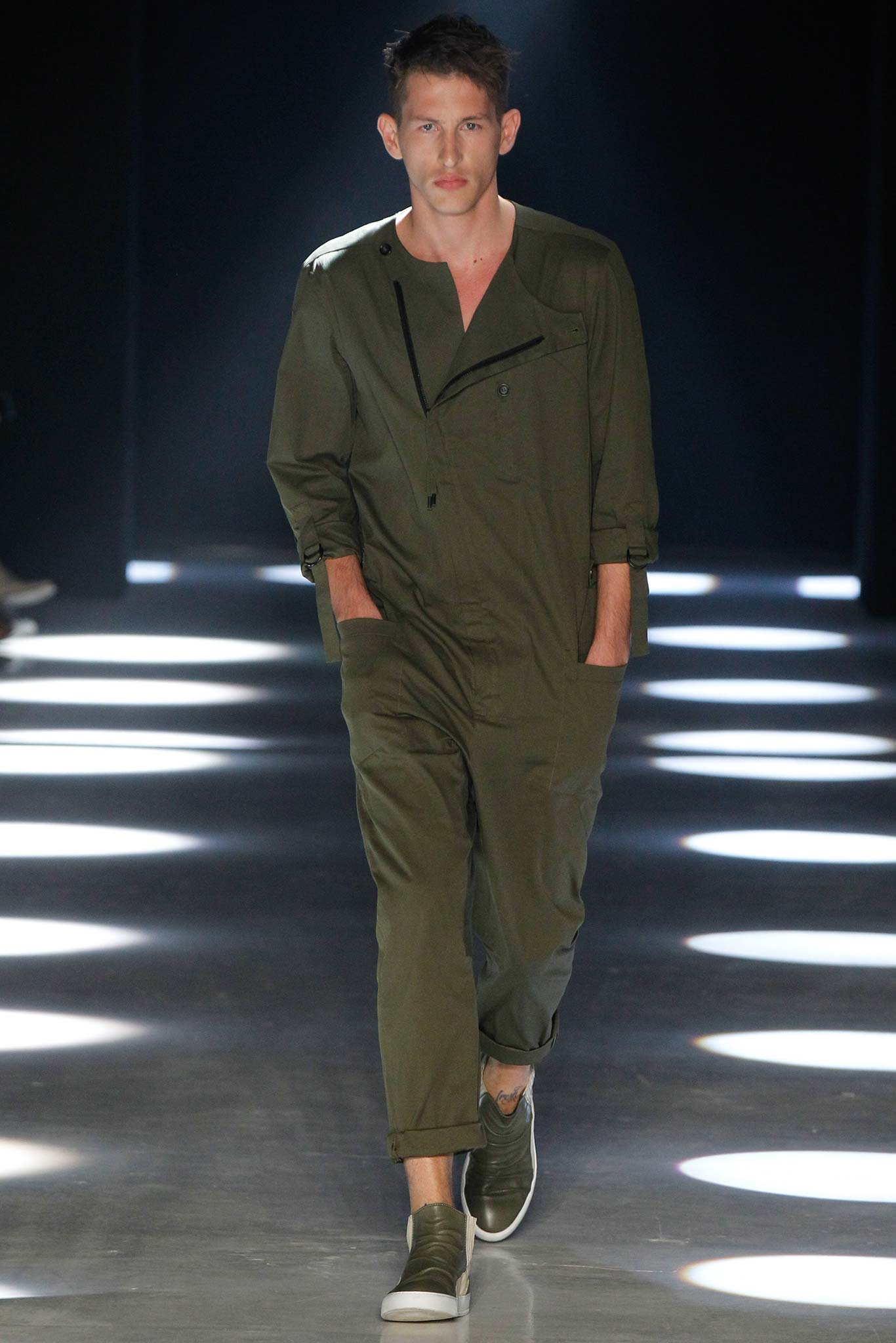 green relaxed jumpsuit with pockets