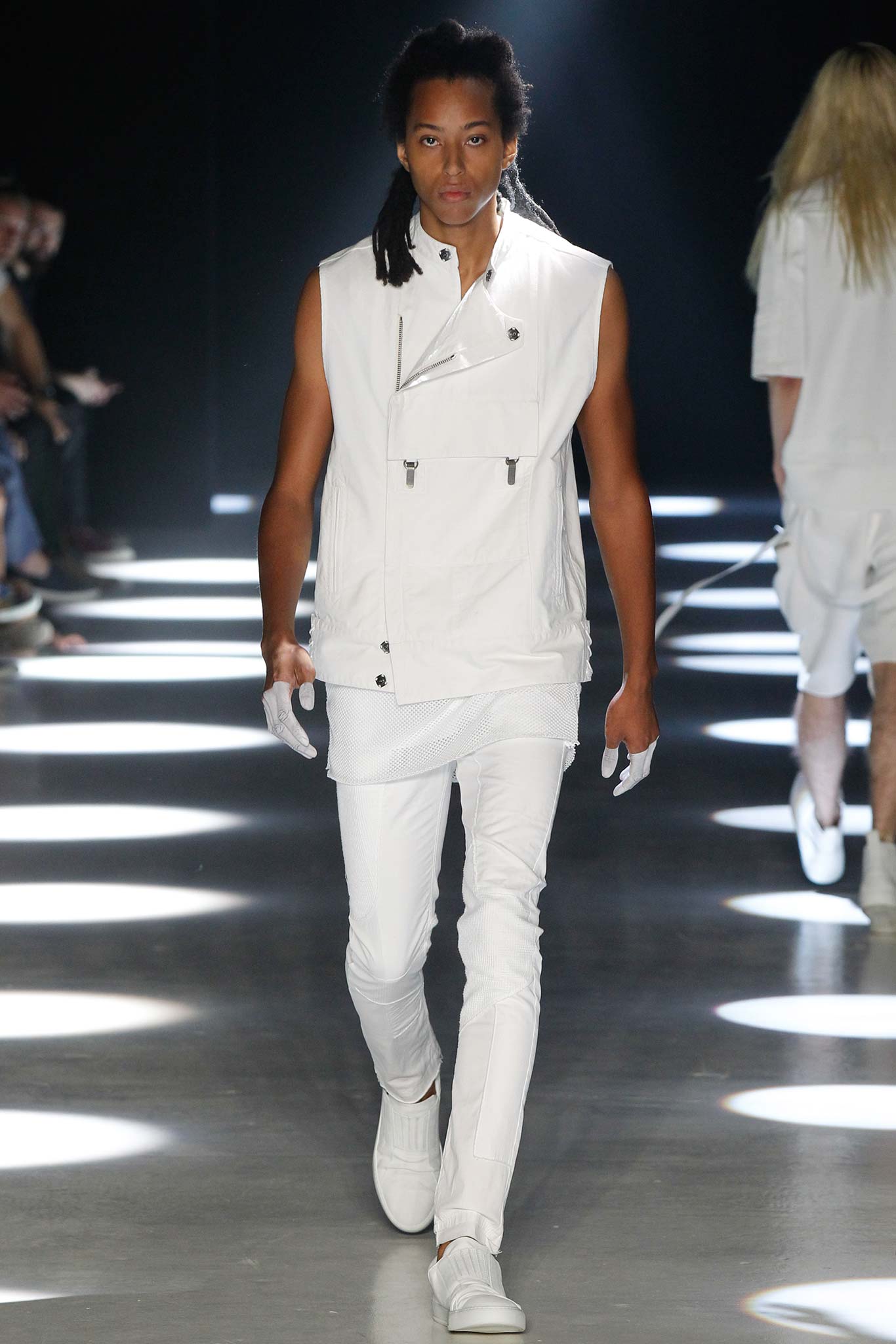 white fitted vest and pants