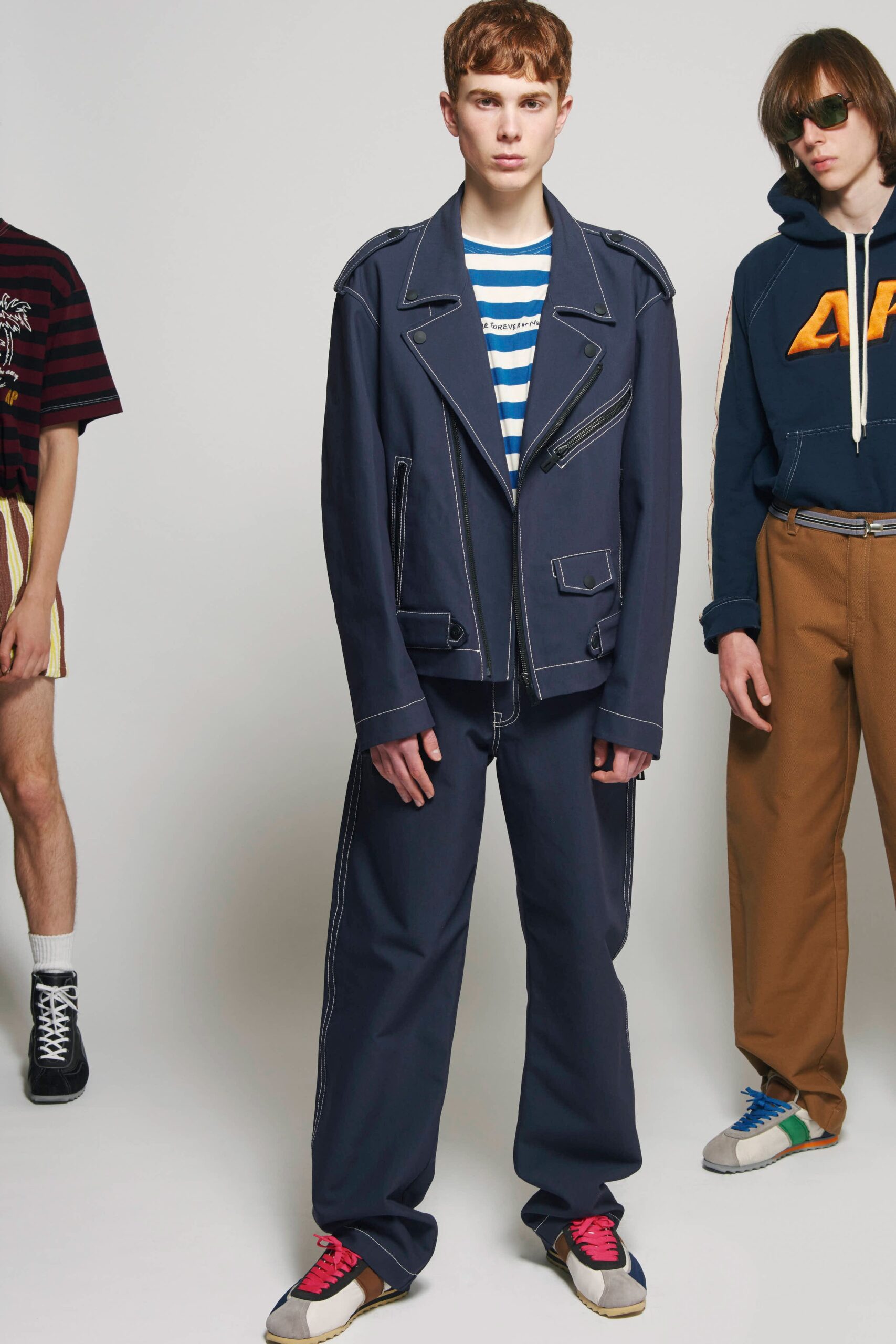 blue relaxed jacket with striped shirt