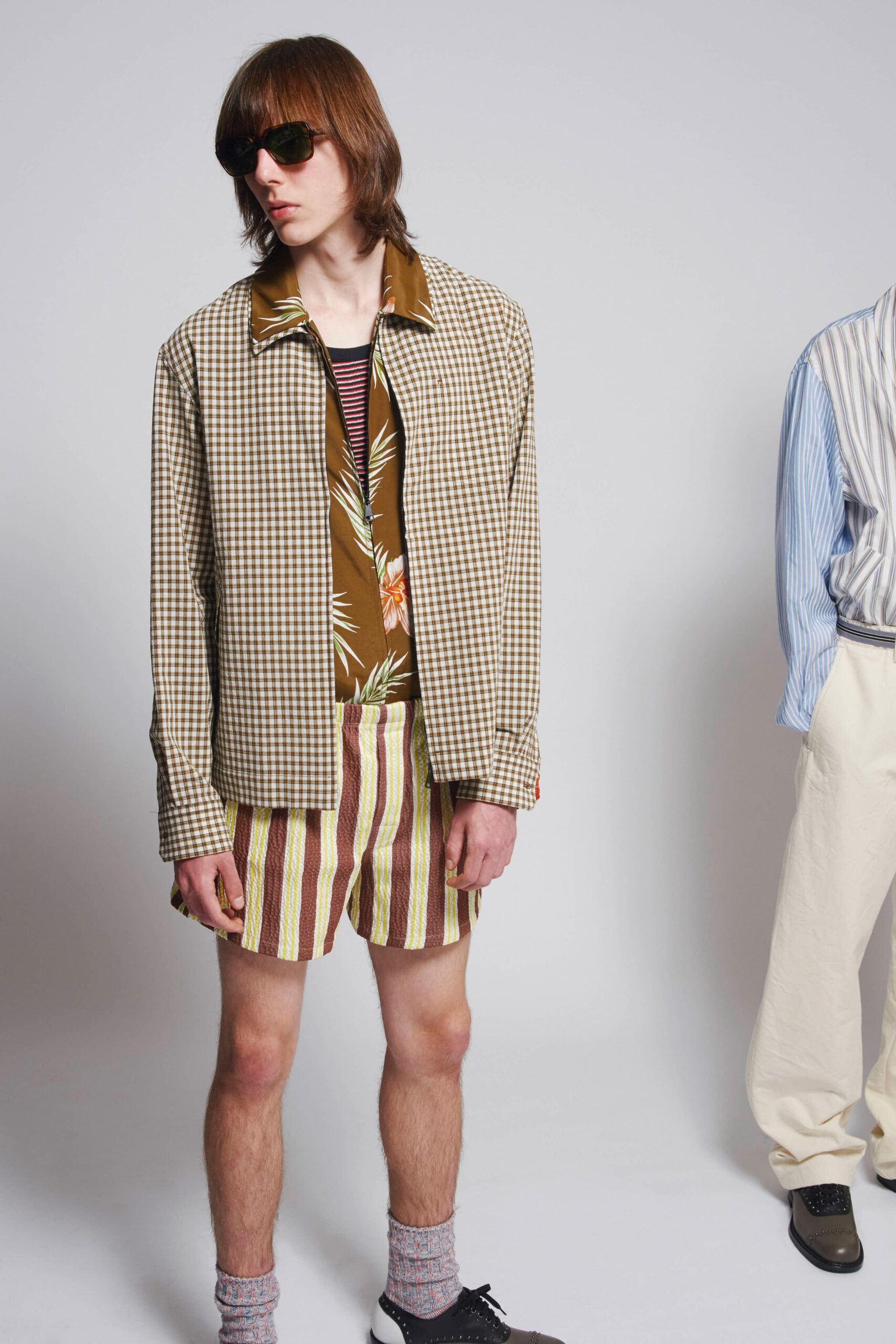 relaxed brown checked jacket