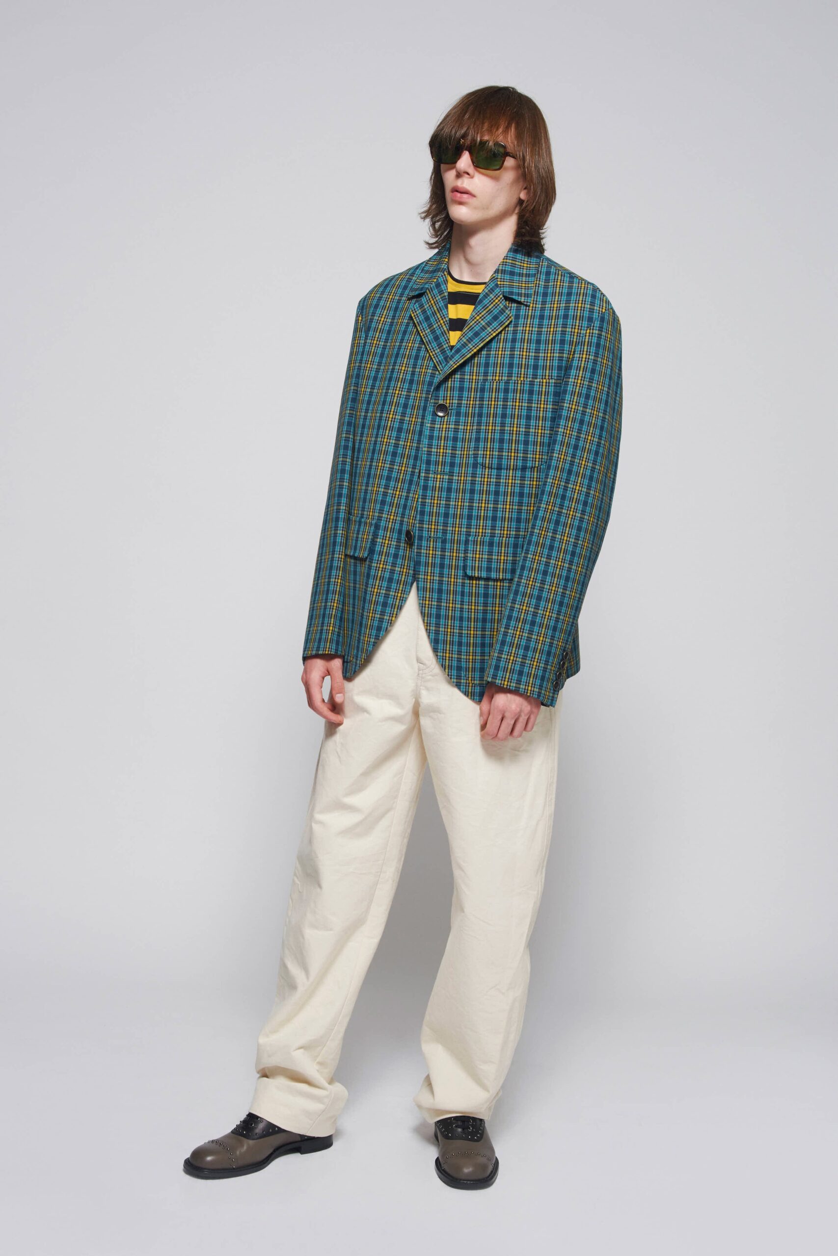 oversized checked jacket with relaxed pants