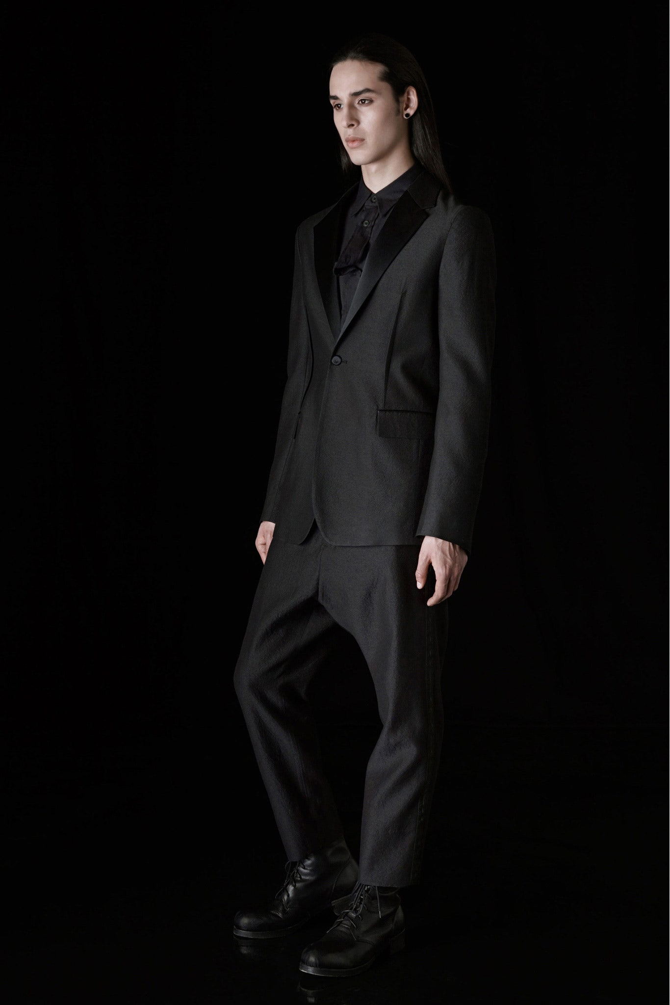 black tailored suit with shoes
