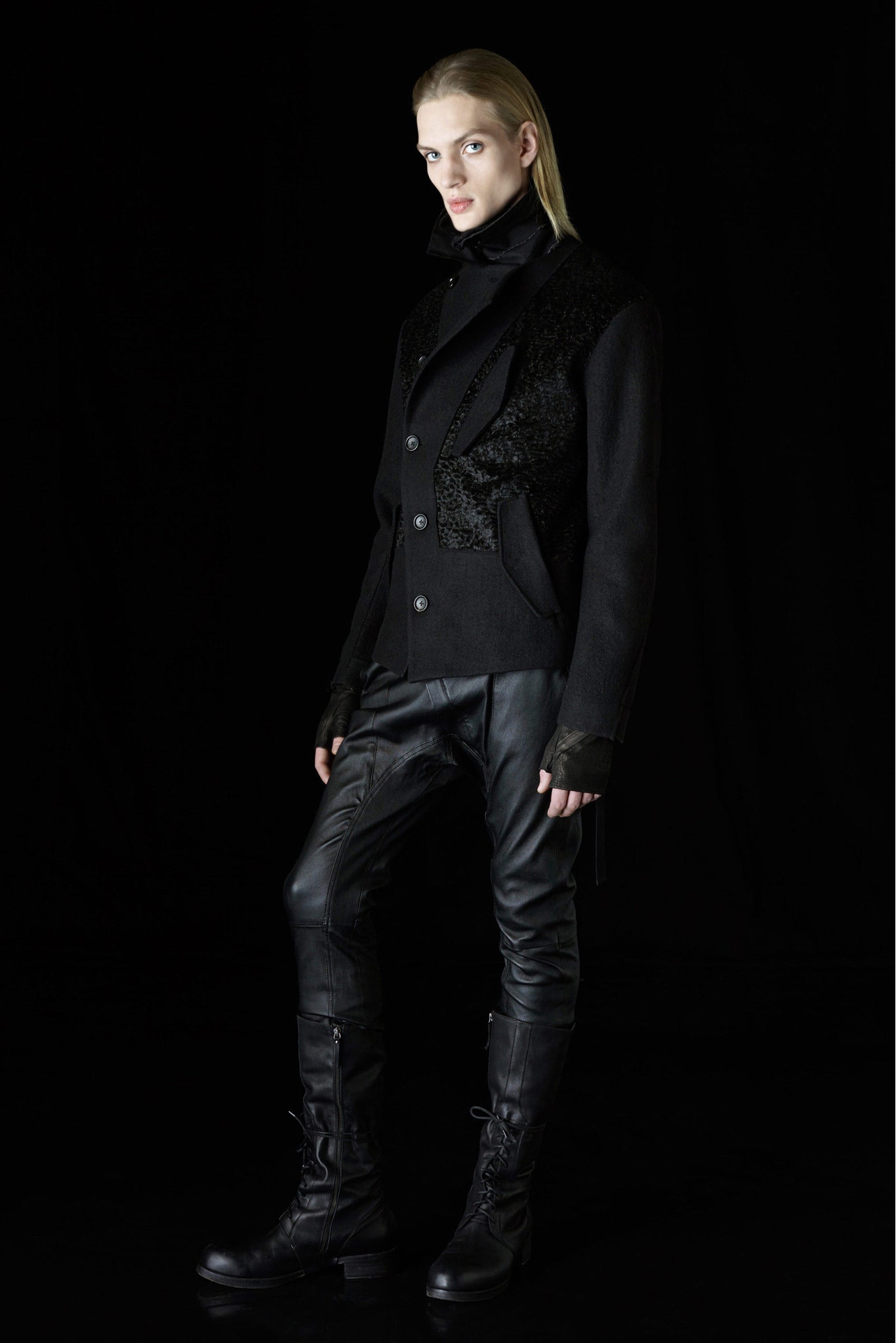 black wool long-sleeve collared tailored buttoned jacket