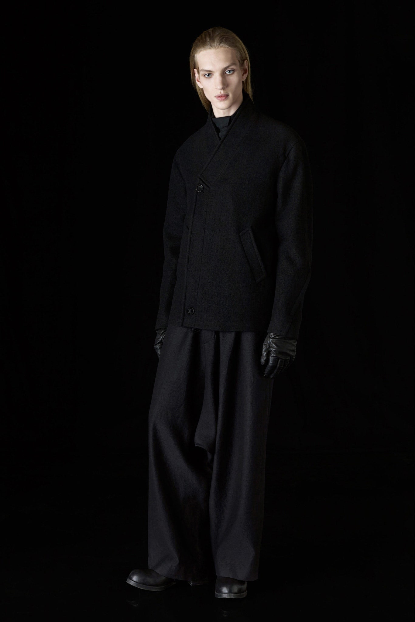 black wool relaxed jacket and pants