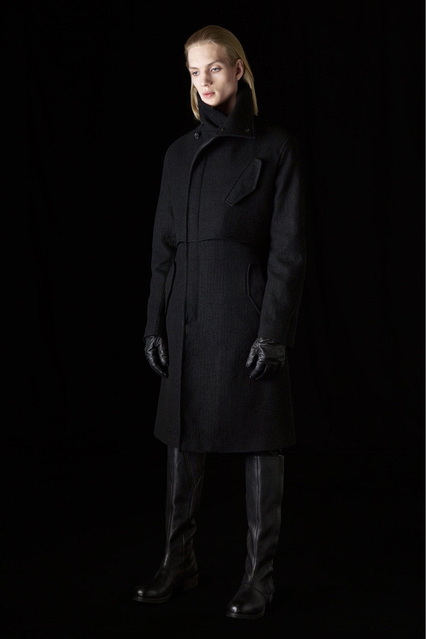 black fitted wool coat