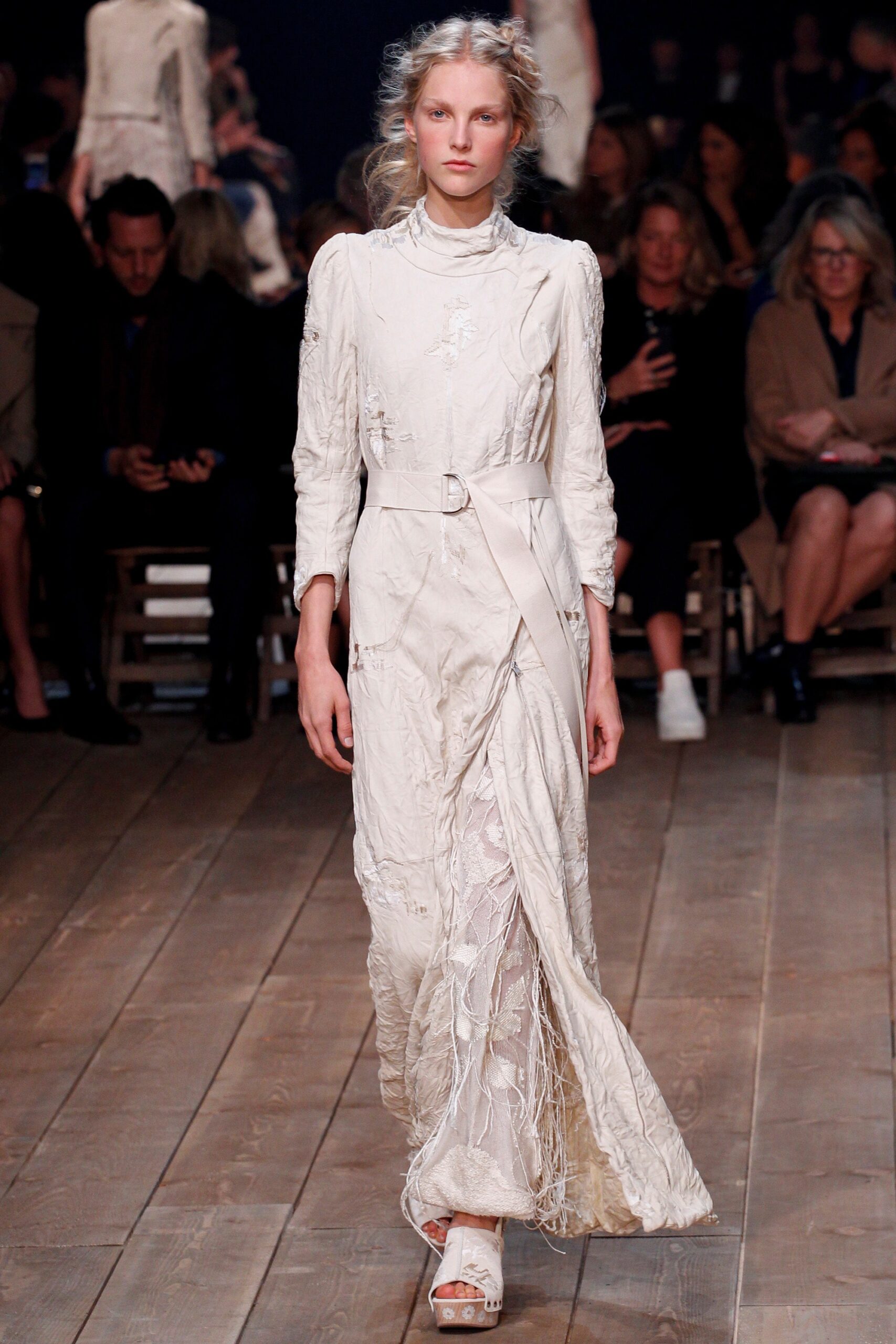 white silk embroidered gown