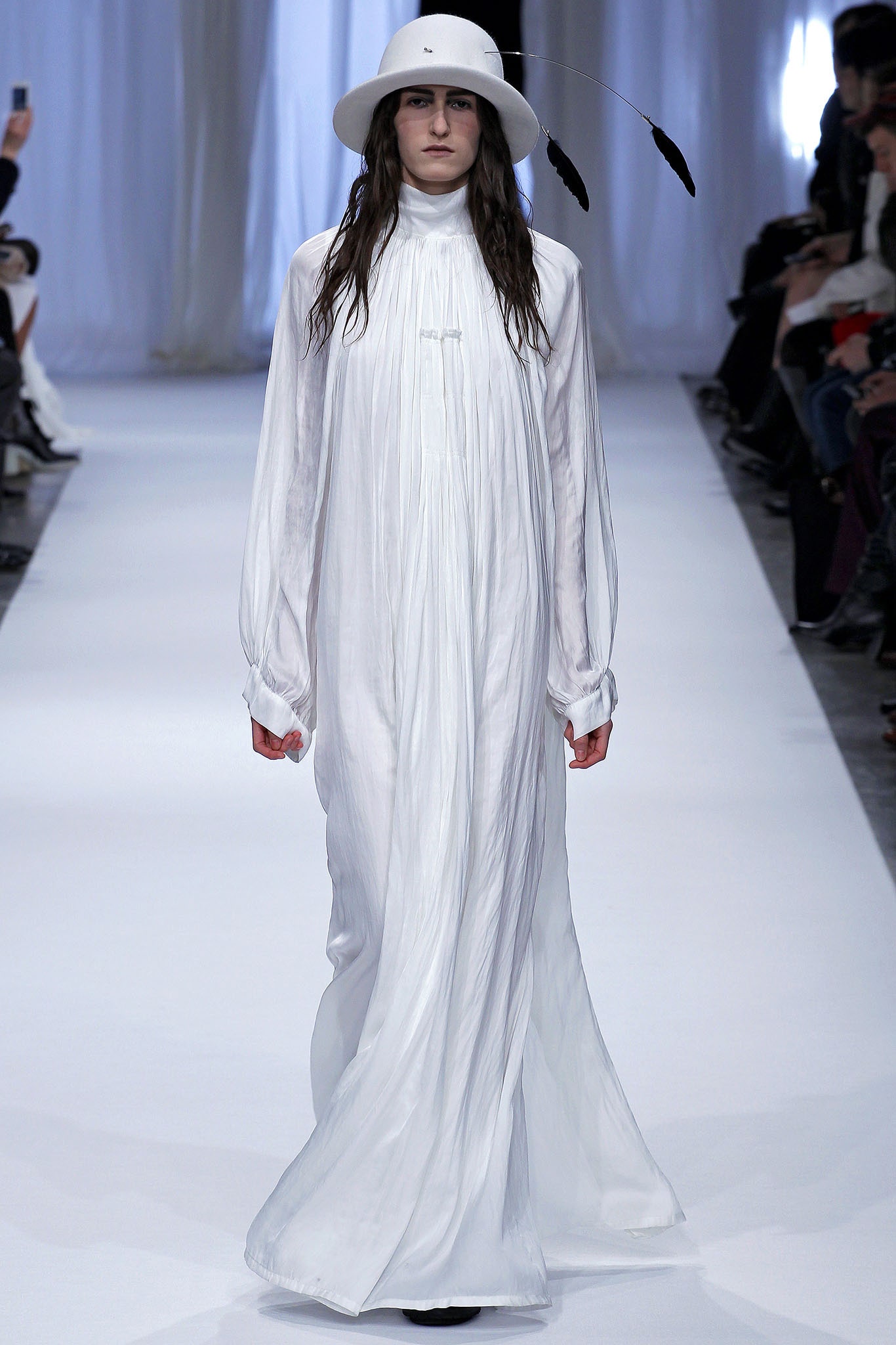 white pleated maxi dress with hat