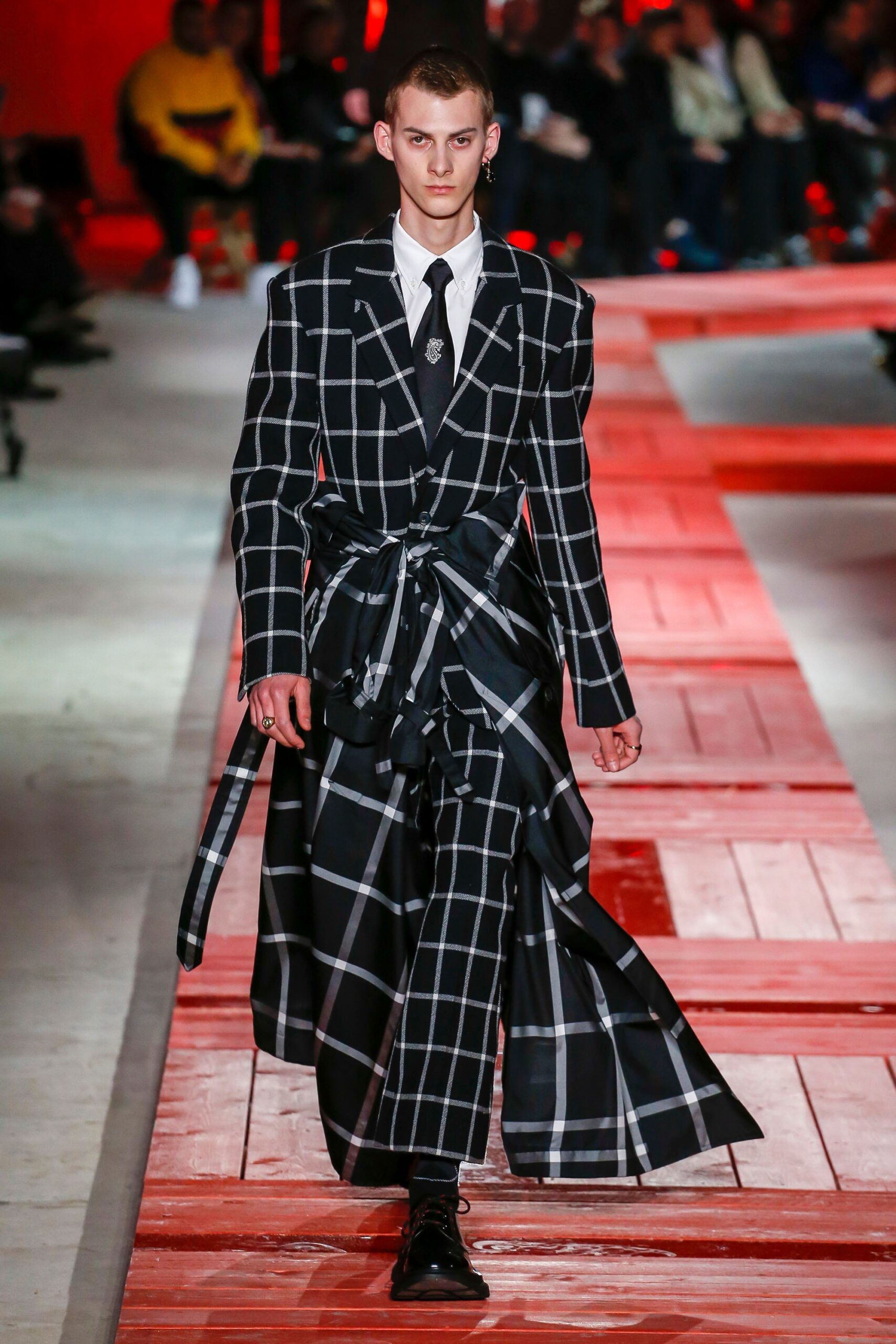 black and white checked suit