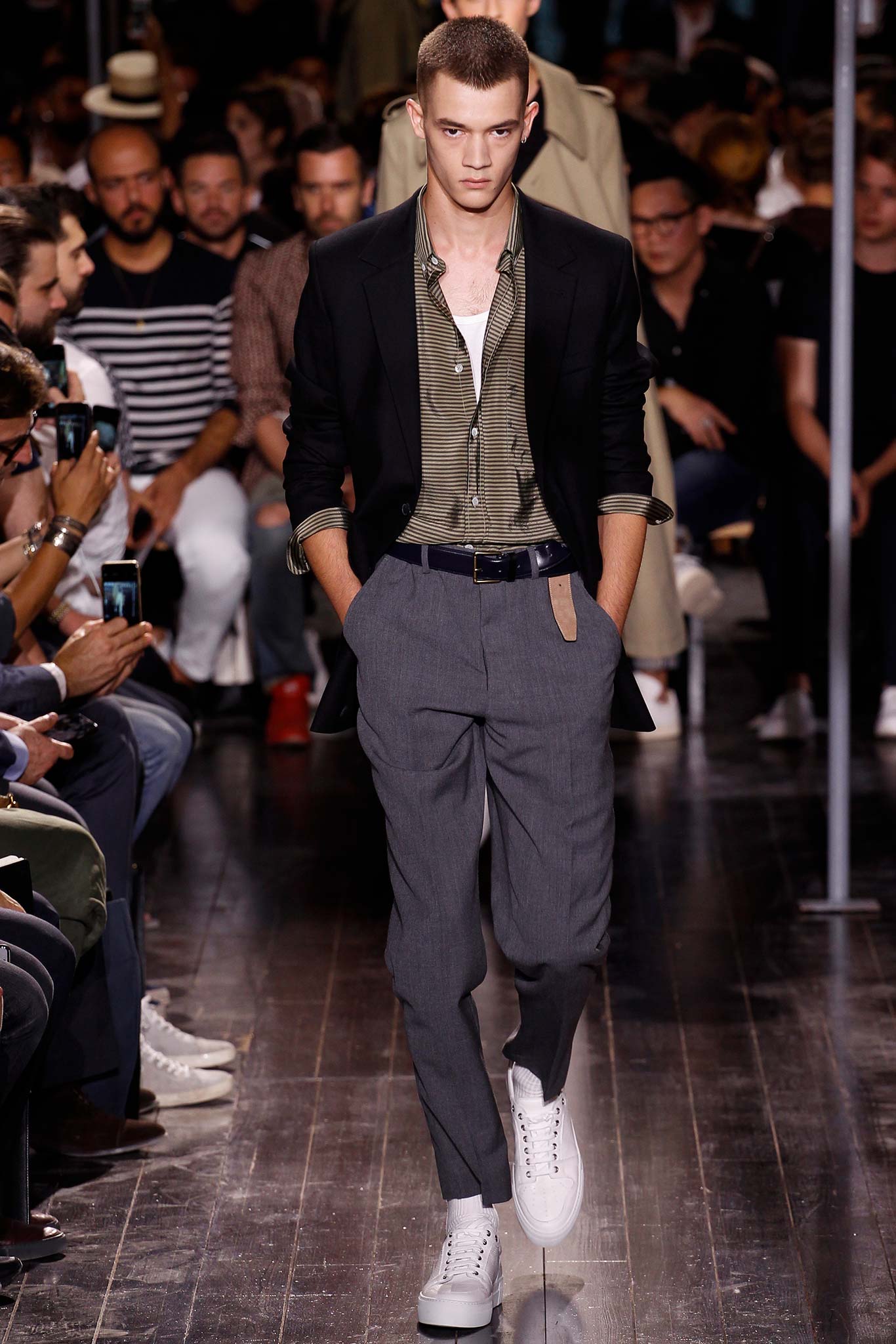 black tailored blazer with green shirt