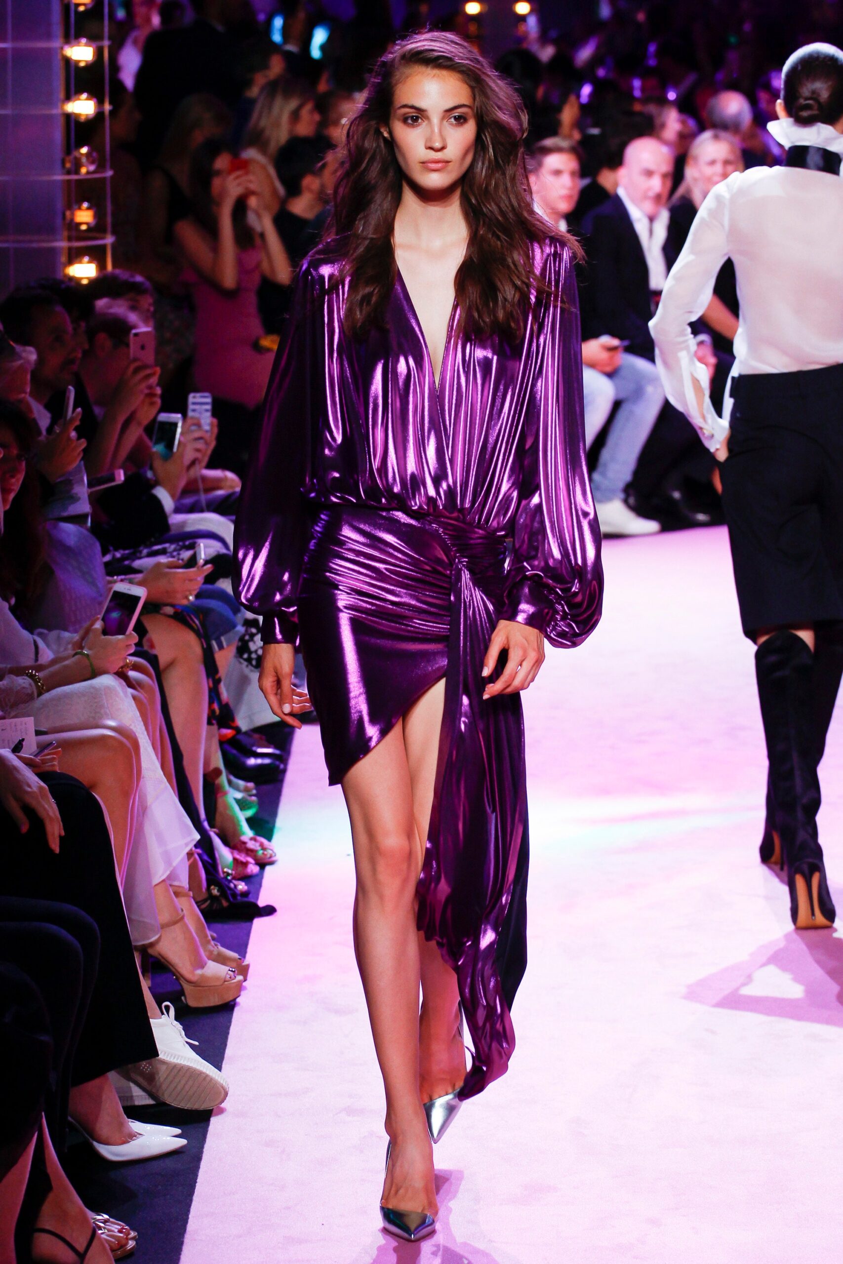 purple silk fitted dress