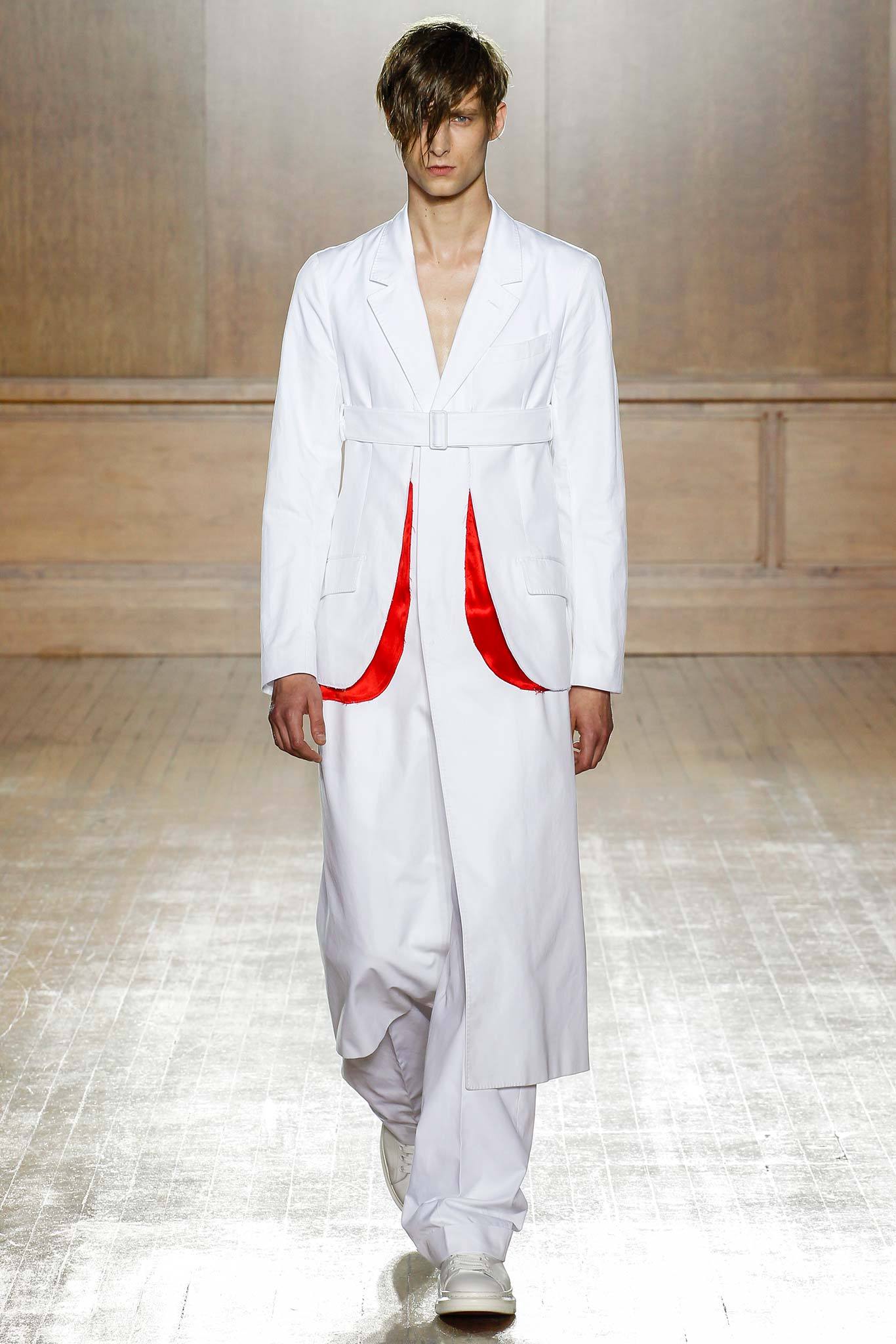white coat with red accents