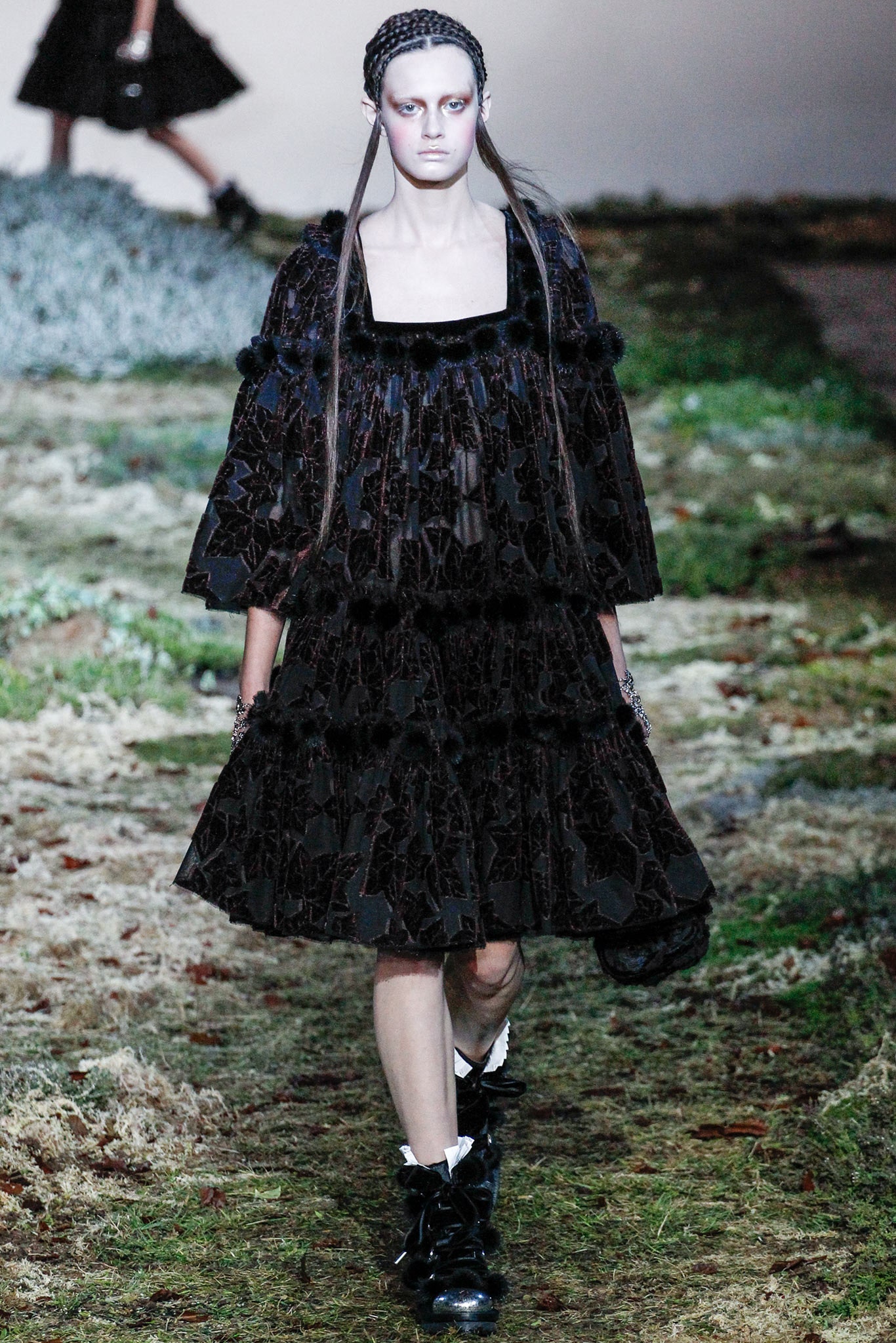black lace tiered mini dress