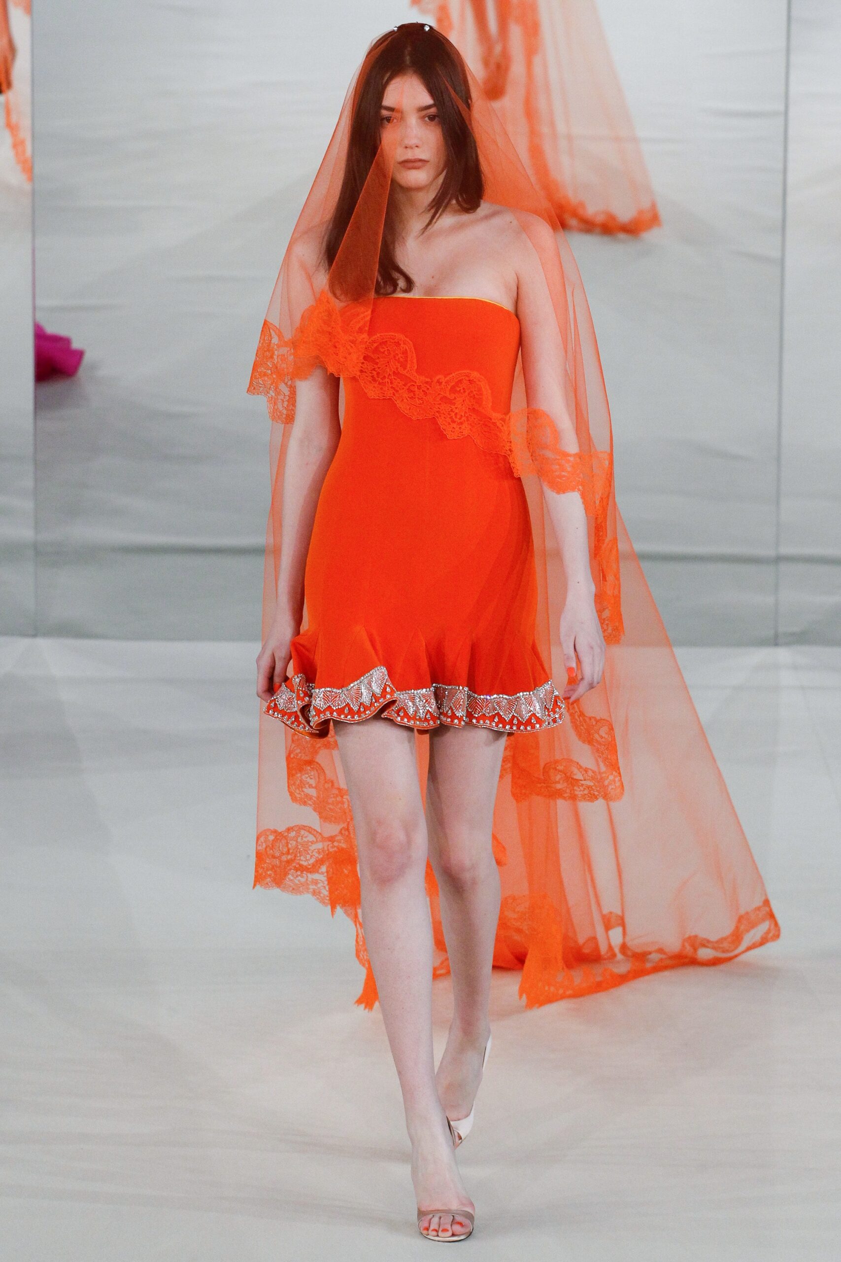 orange chiffon long-sleeve relaxed layered sheer cape