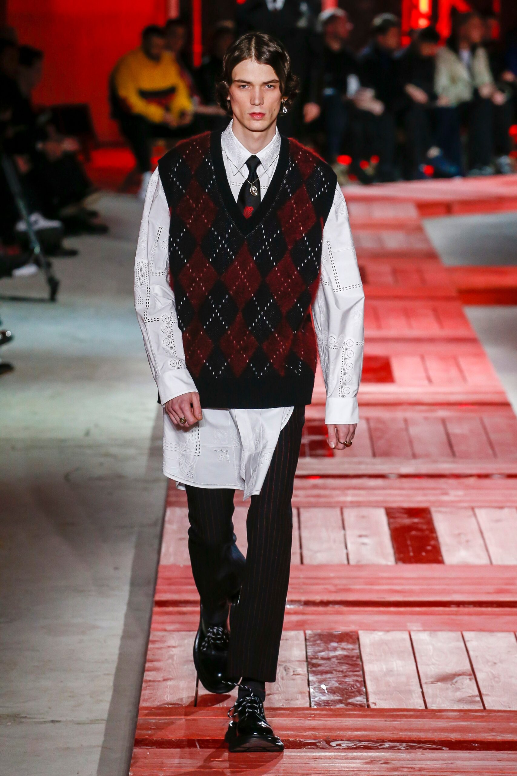 black and red argyle sweater