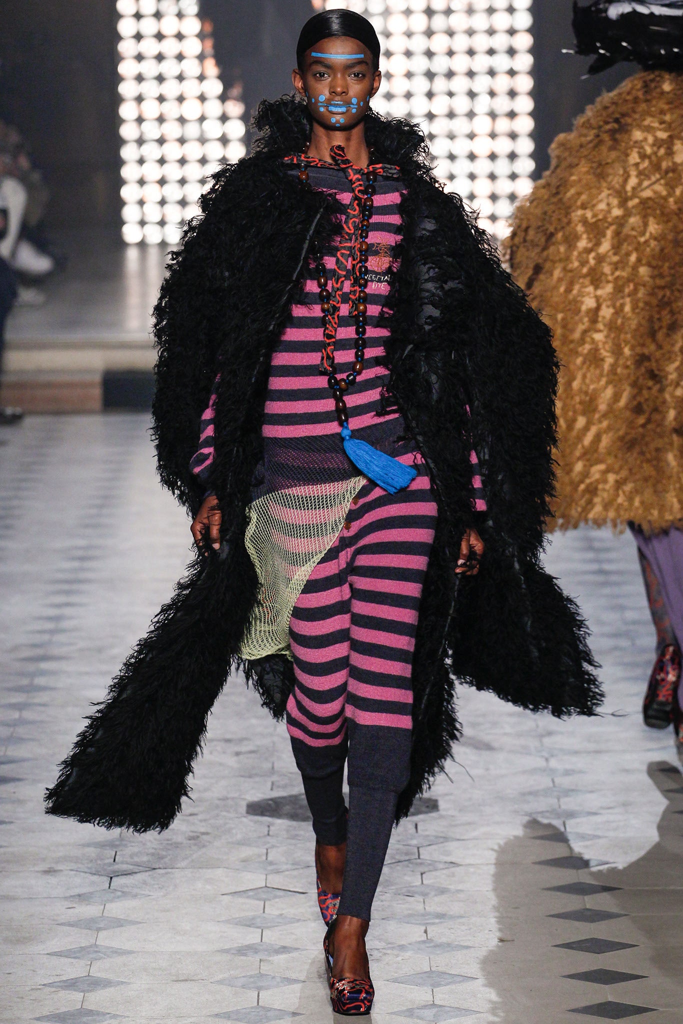 striped midi dress with oversized coat